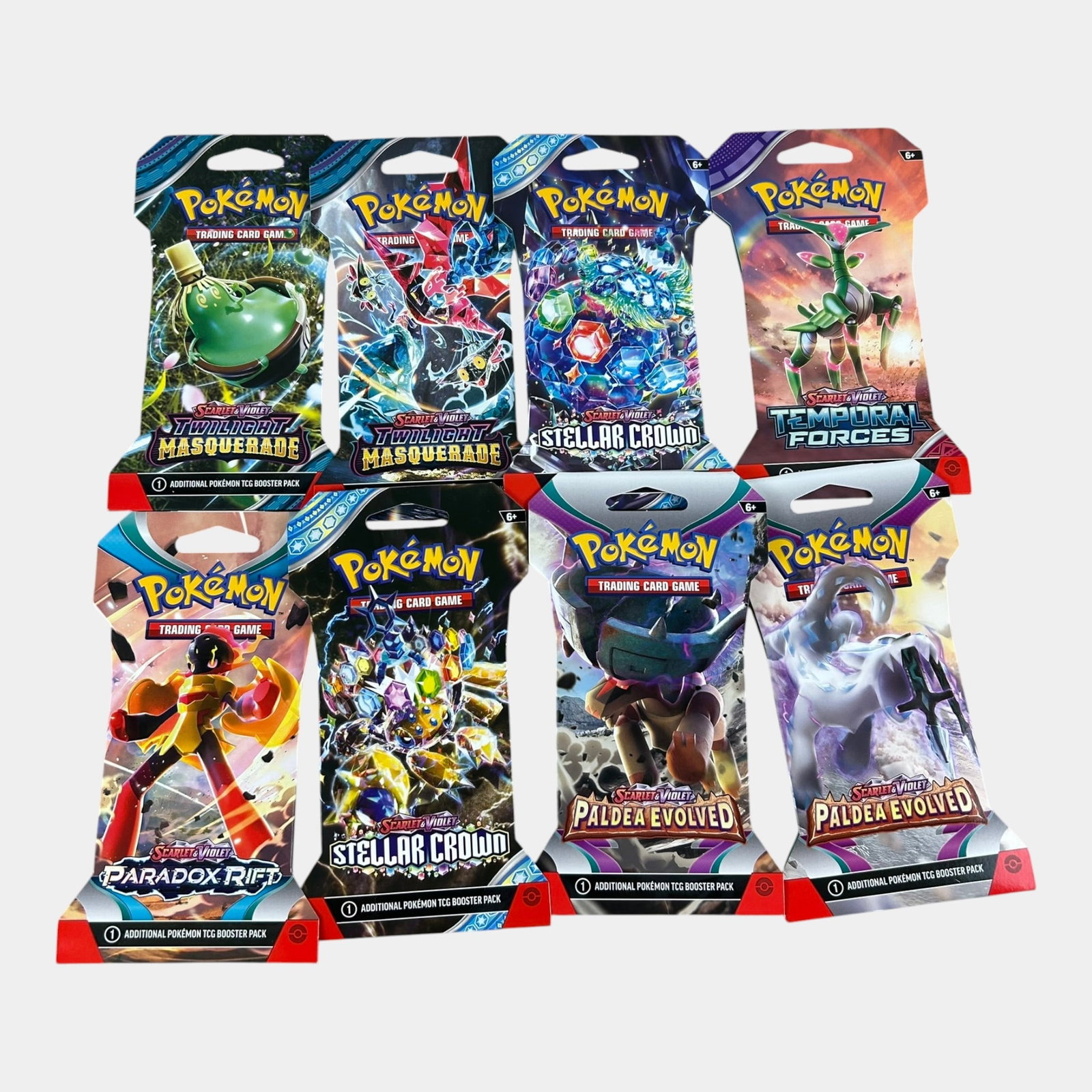 Pokemon Scarlet & Violet Sleeved Booster Packs Paldea Evolved Stellar Crown, Temporal Forces Sealed (1 of 2)