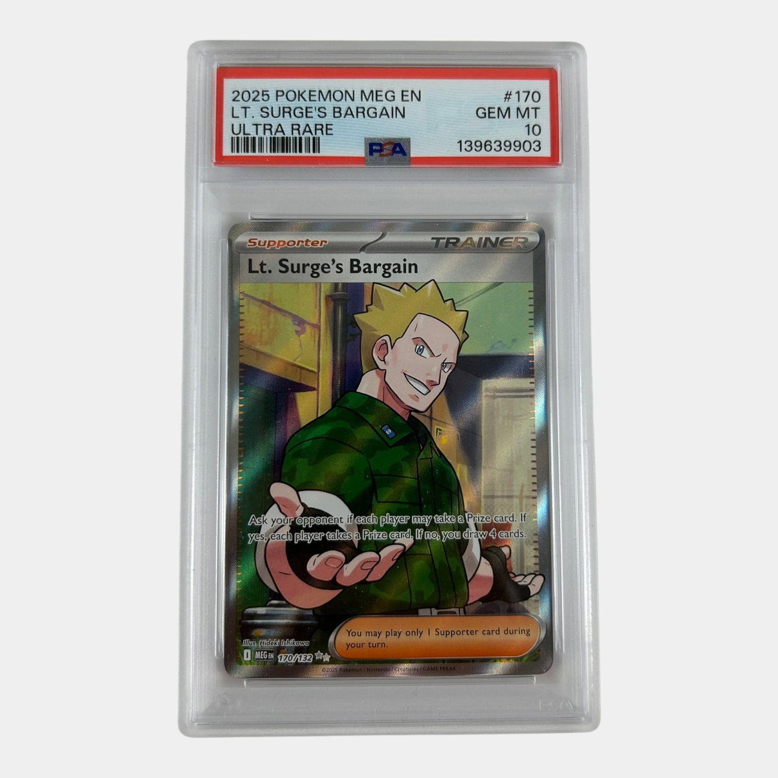Lt. Surge's Bargain 170/132 PSA 10 Ultra Rare Mega Evolution Graded Pokemon Card: We offer affordable in-house shipping on all items.For higher resolution images please visit bid.craftedauctions.com Lt. Surge's Bargain 170/132 PSA 10 Ultra Rare Mega Evolution Graded Pokemon Card Ex