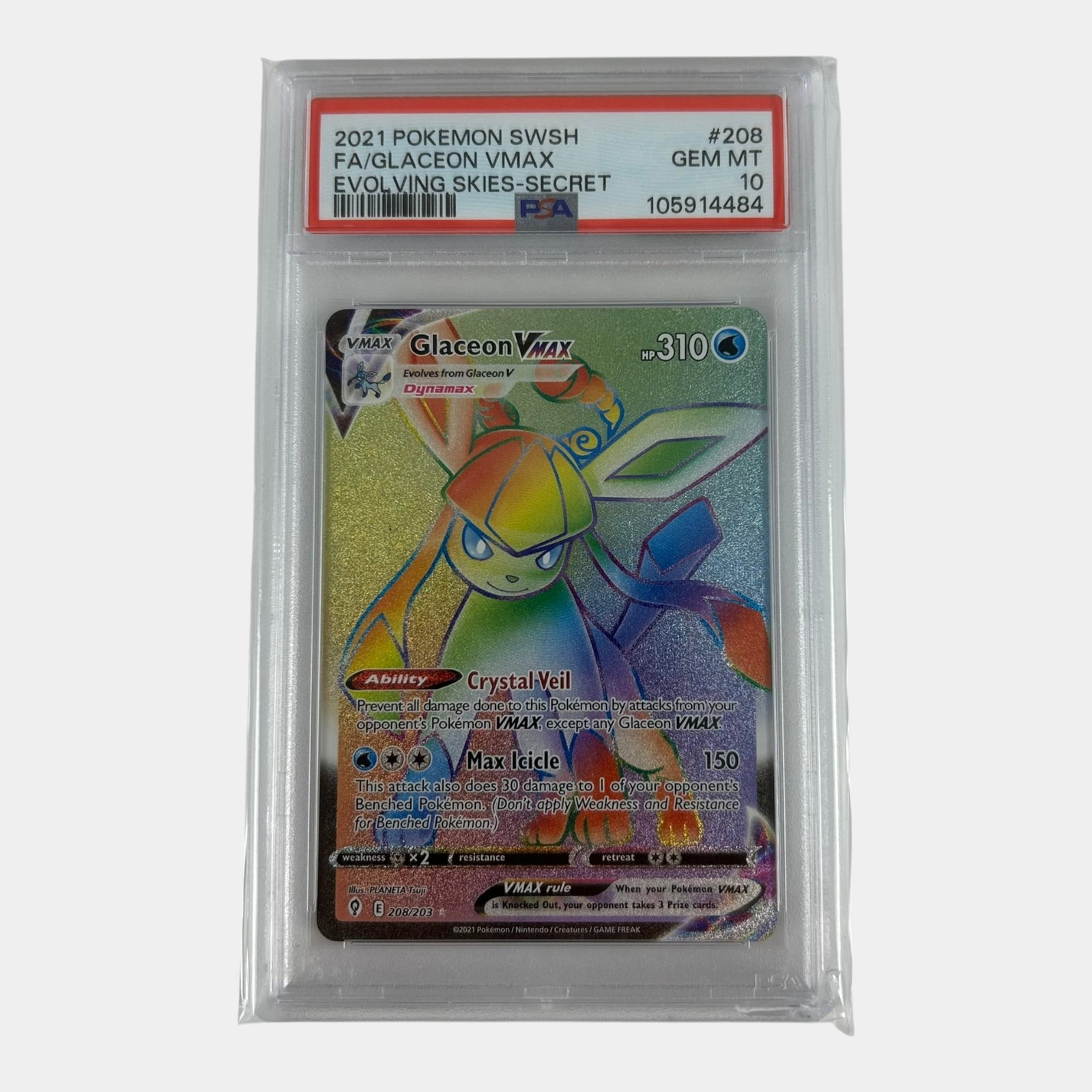 Glaceon VMAX 208/203 Evolving Skies Secret Rainbow Rare Sword & Shield Graded Pokemon Card: We offer affordable in-house shipping on all items.For higher resolution images please visit bid.craftedauctions.com Glaceon VMAX 208/203 Evolving Skies Secret Rainbow Rare Sword & Shield Graded Pokem