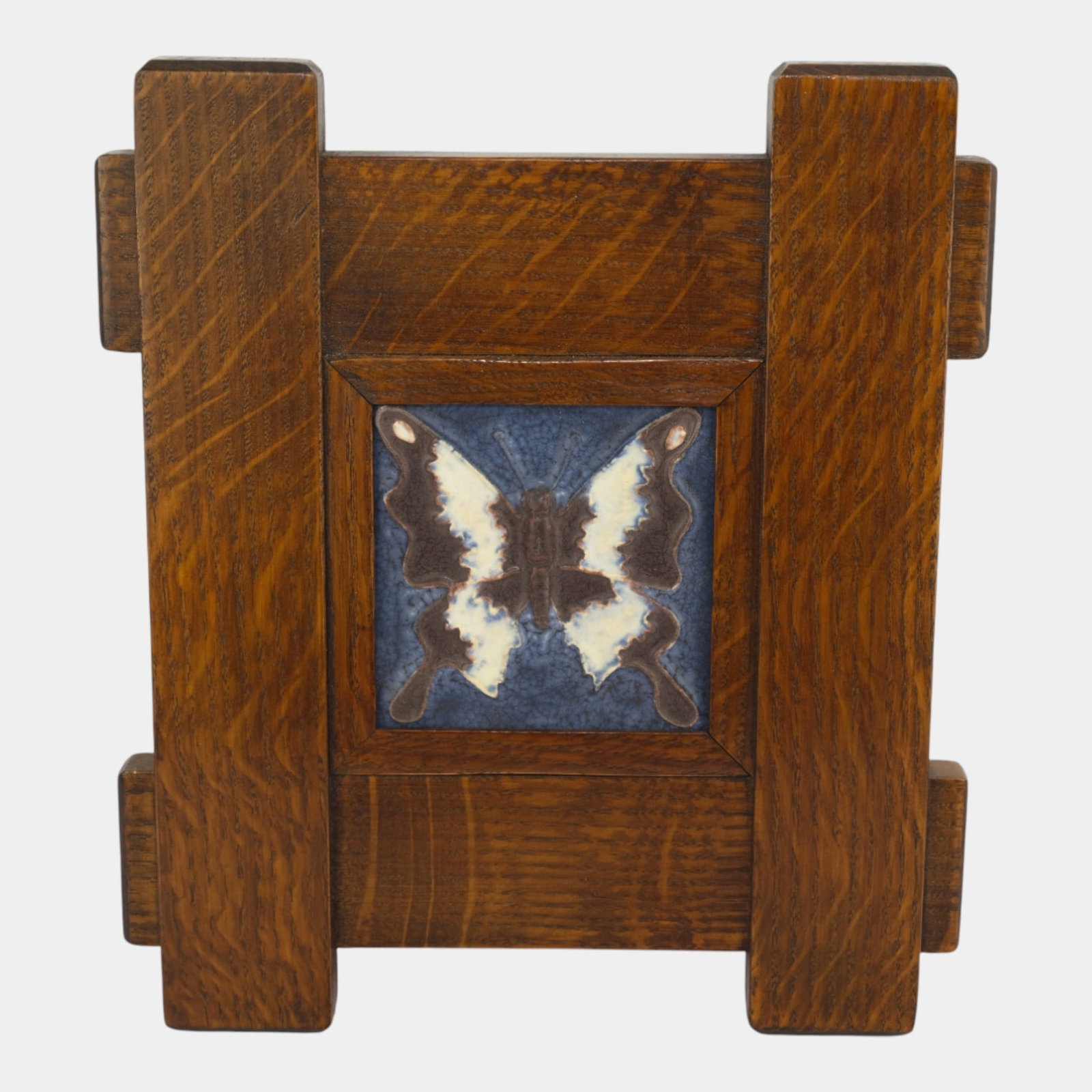 Ephraim Faience 2002 Arts And Crafts Framed Blue Butterfly Art Pottery Tile: Professional, fast, and affordable in house shipping available for all items.For higher resolution images please visit www.bid.craftedauctions.com Ephraim Faience 2002 Arts And Crafts Framed Blue Butt