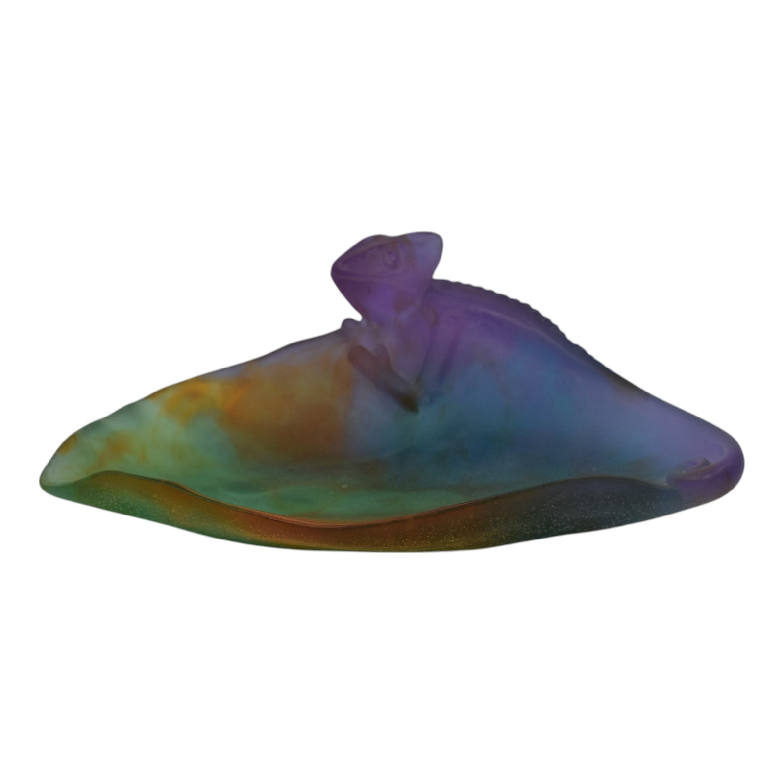 Daum Nancy France Art Glass Rainbow Crystal Chameleon On Leaf Bowl (1 of 7)