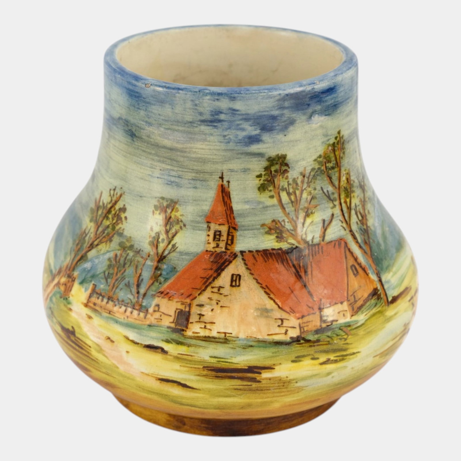 Faience Manufacturing Co. Brooklyn New York 1880's Hand Painted Church Scenic Art Pottery Vase: Professional, fast, and affordable in house shipping available for all items.For higher resolution images please visit www.bid.craftedauctions.com Faience Manufacturing Co. Brooklyn New York 1880's Ha