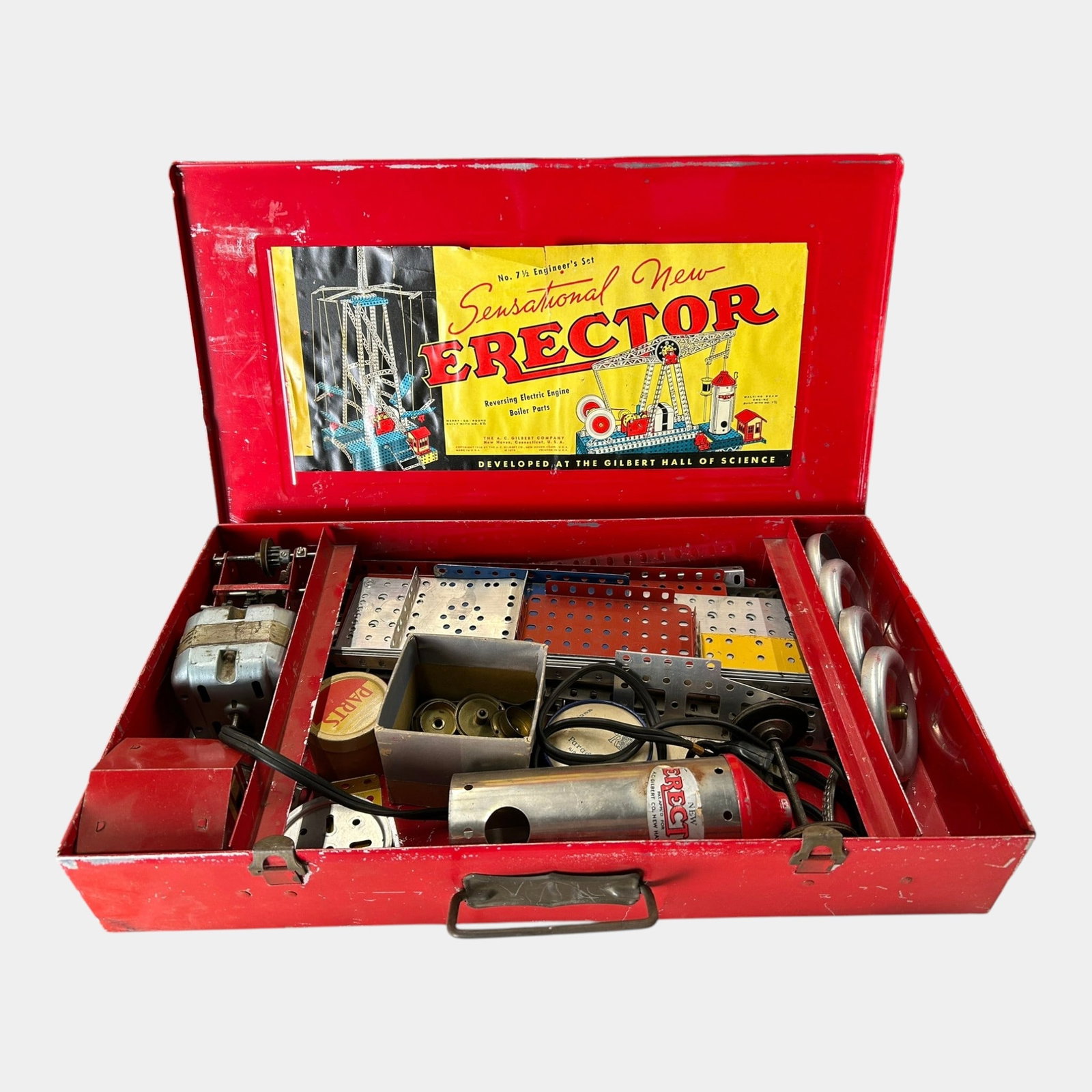 A.C. Gilbert 1930s Erector Set No. 7 1/2 Engineers Set In Iconic Red Metal Carrying Case (1 of 8)