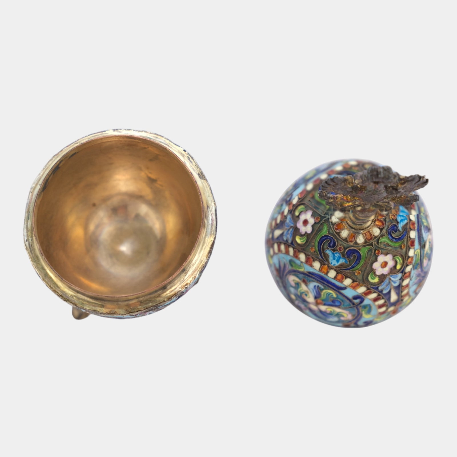 Russian Imperial 88 Silver Enameled Cloisonne Floral Egg Box With Footed Stand - 5