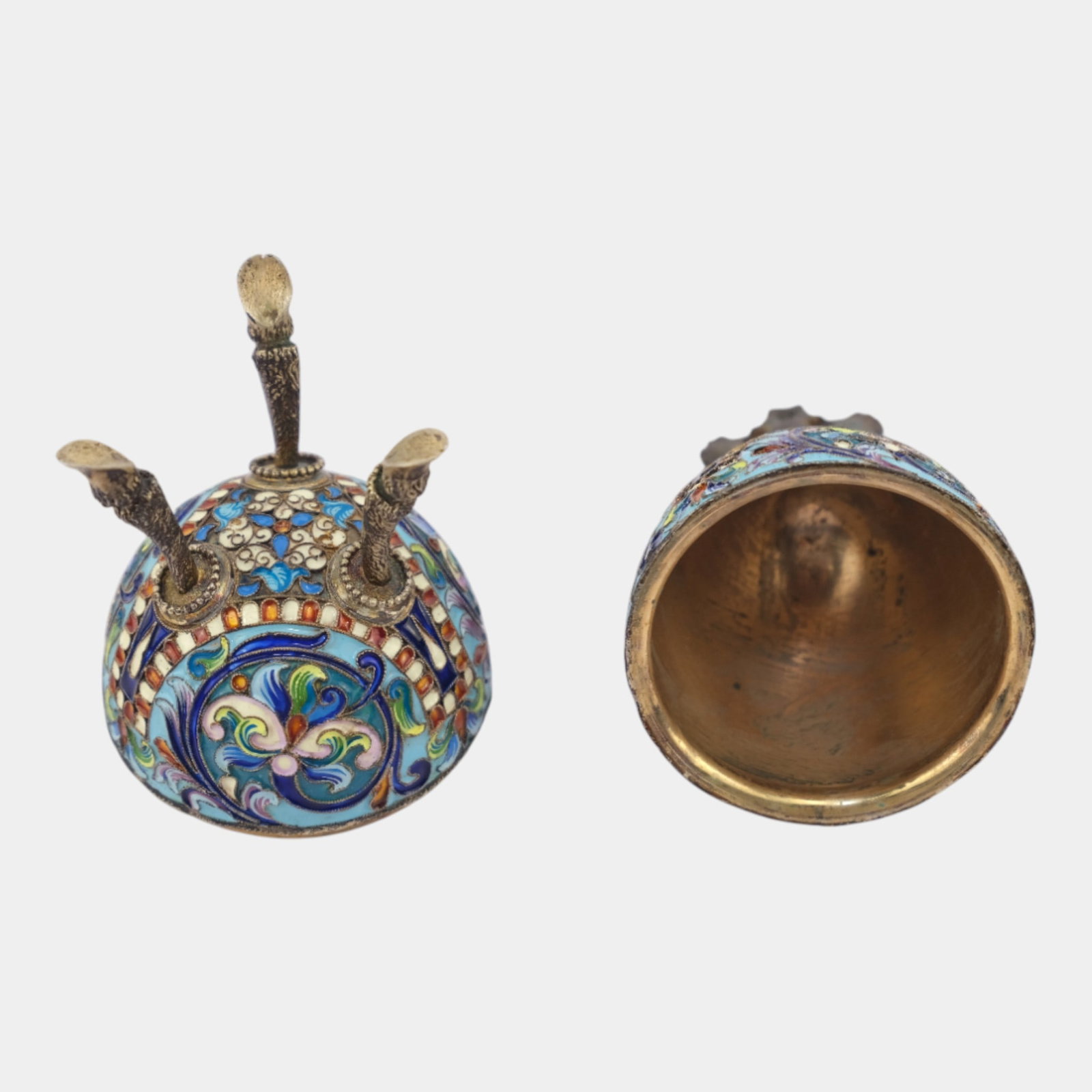 Russian Imperial 88 Silver Enameled Cloisonne Floral Egg Box With Footed Stand - 6