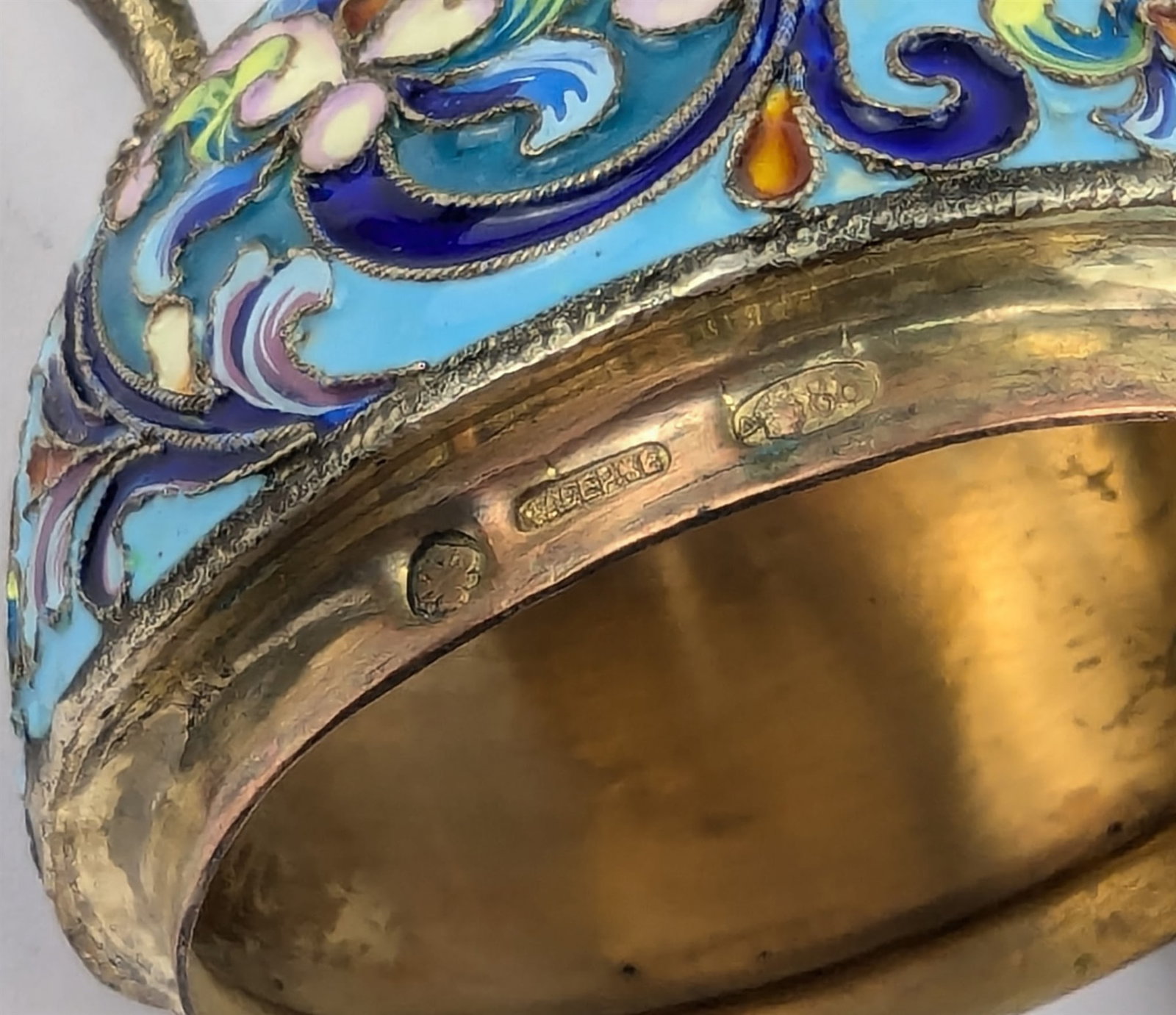 Russian Imperial 88 Silver Enameled Cloisonne Floral Egg Box With Footed Stand - 7