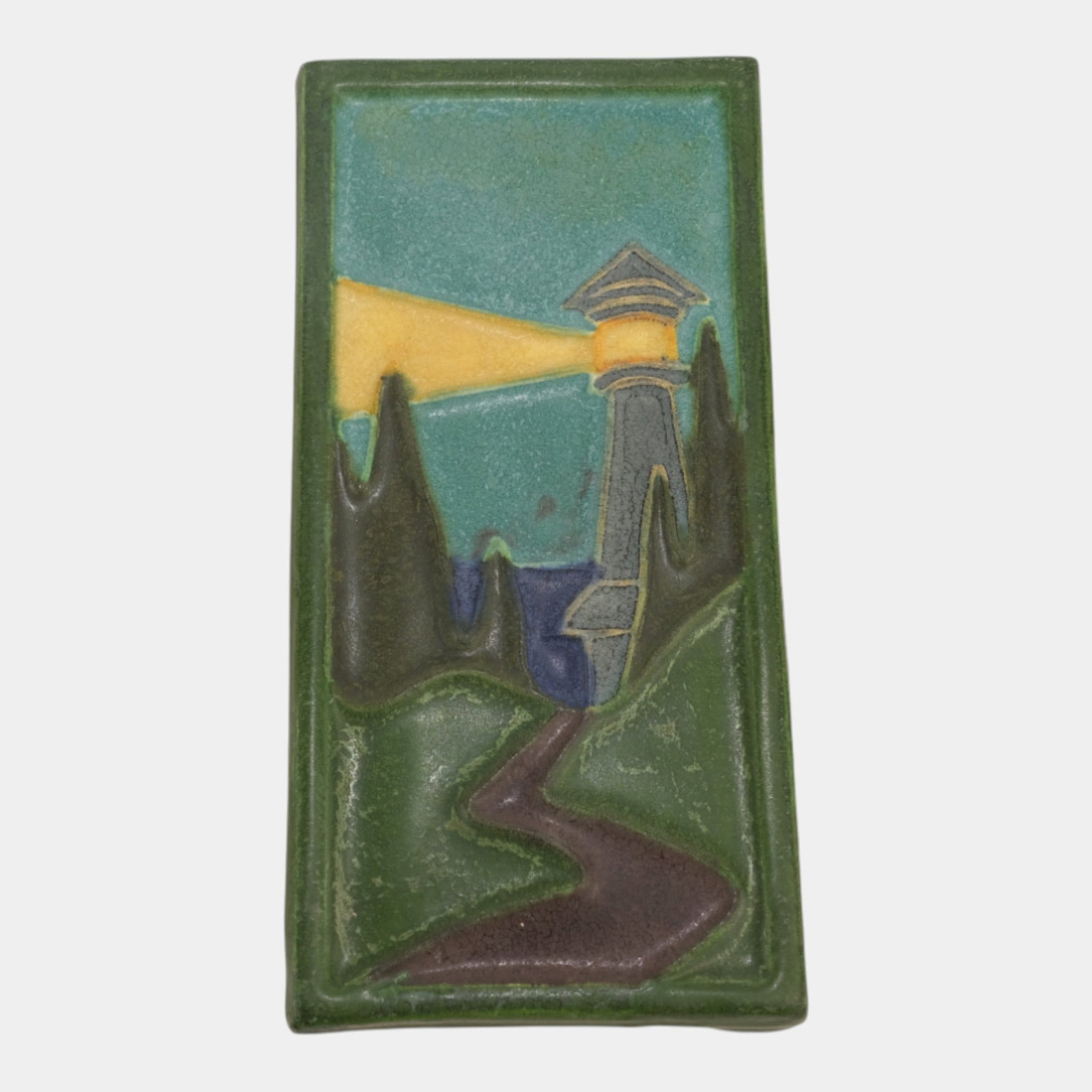 Ephraim 2003 Arts And Crafts Night Watchman Lighthouse Art Pottery Tile: Professional, fast, and affordable in house shipping available for all items.For higher resolution images please visit www.bid.craftedauctions.com Ephraim 2003 Arts And Crafts Night Watchman Lighthous