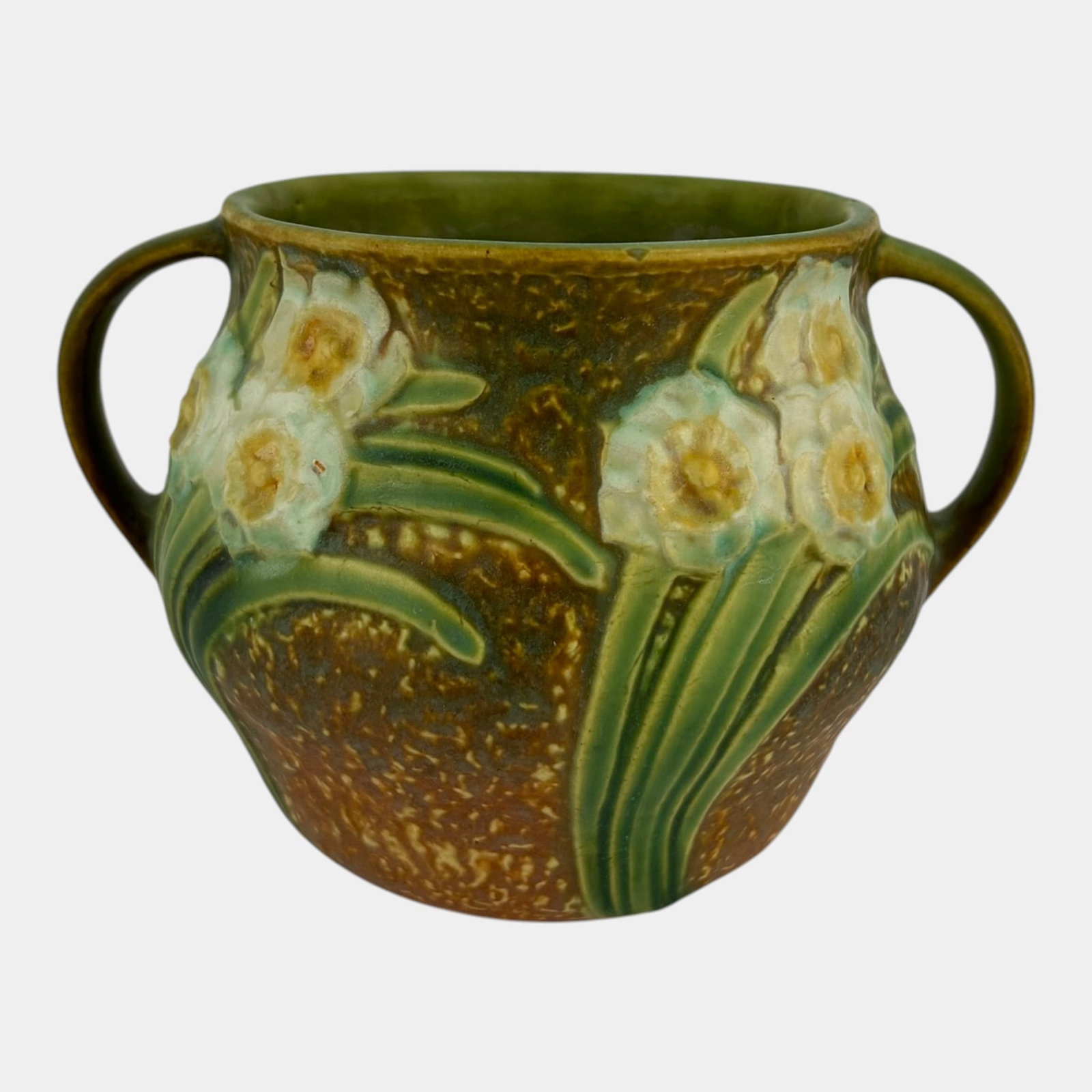 Roseville Jonquil 1931 Vintage Arts And Crafts Pottery Brown Ceramic Vase 525-5: Professional, fast, and affordable in house shipping available for all items.For higher resolution images please visit www.bid.craftedauctions.com Roseville Jonquil 1931 Vintage Arts And Crafts Potter