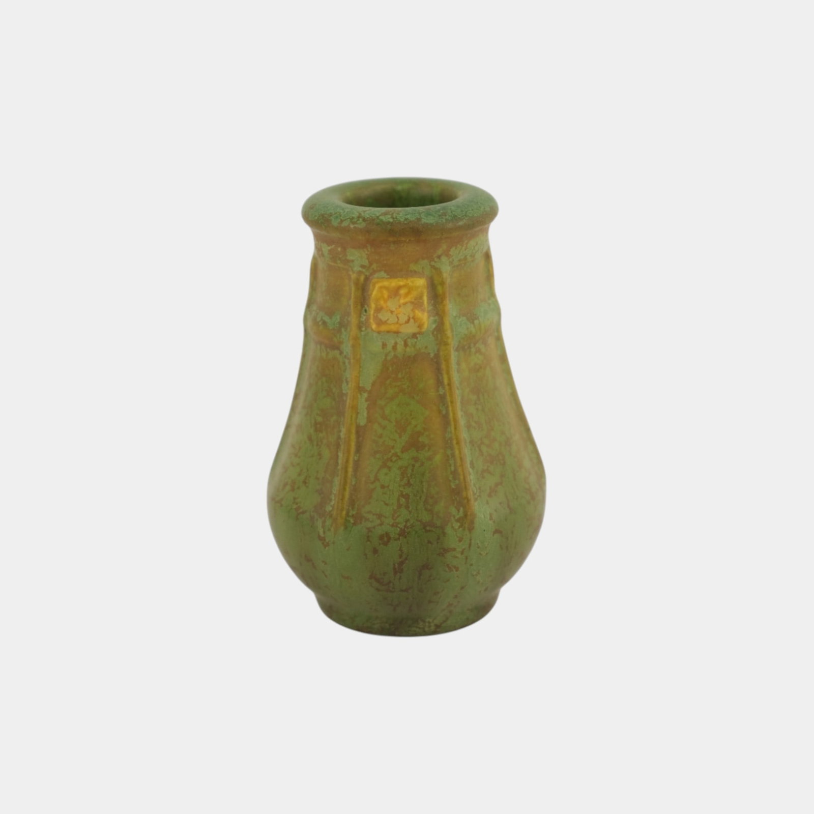 Ephraim Faience 2019 Miniature Mottled Green Craftsman Rose Art Pottery Vase: Professional, fast, and affordable in house shipping available for all items.For higher resolution images please visit www.bid.craftedauctions.com Ephraim Faience 2019 Miniature Mottled Green Craftsma