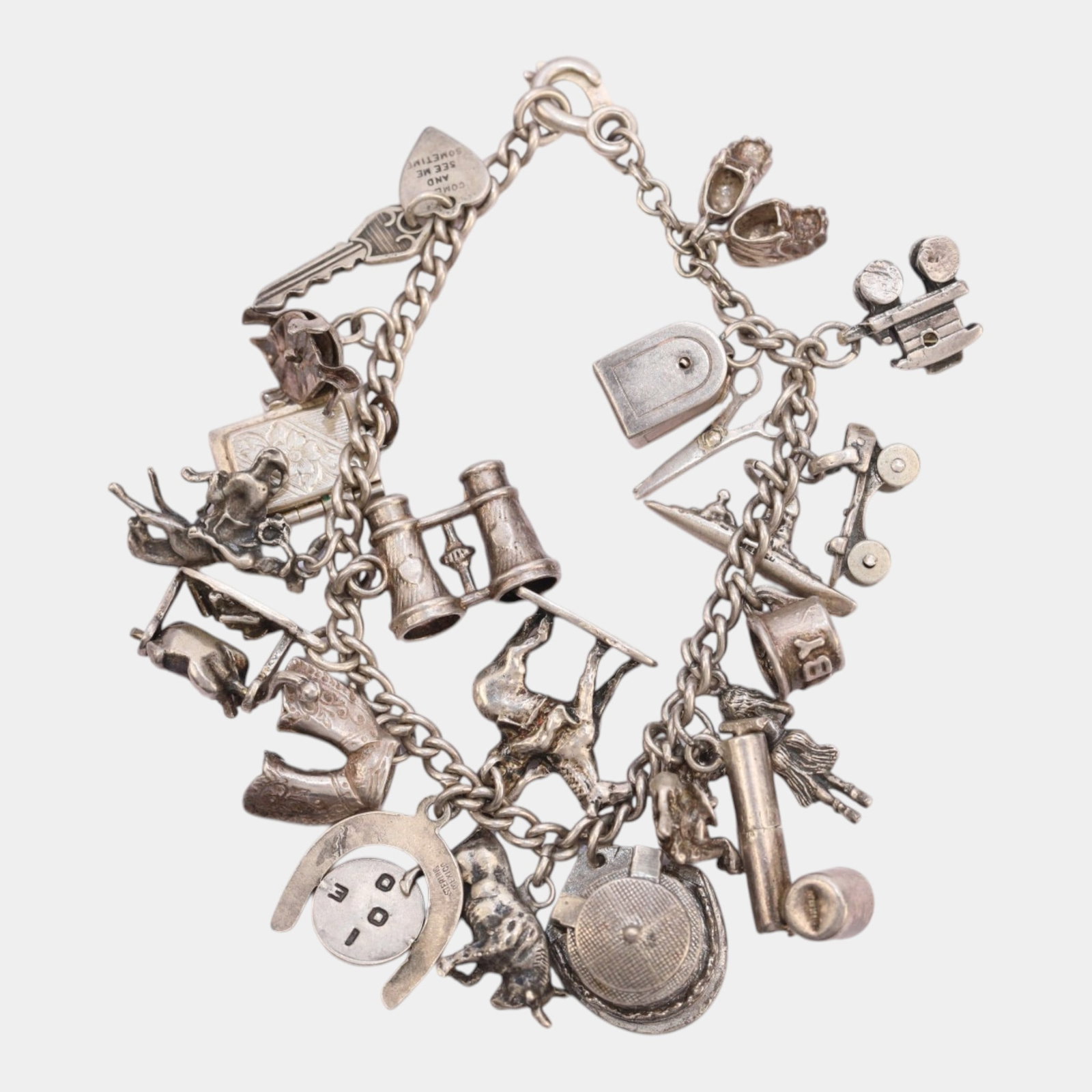 Sterling Silver Vintage Charm Bracelet With Figural Travel & Novelty Charms 1.7 oz (1 of 8)