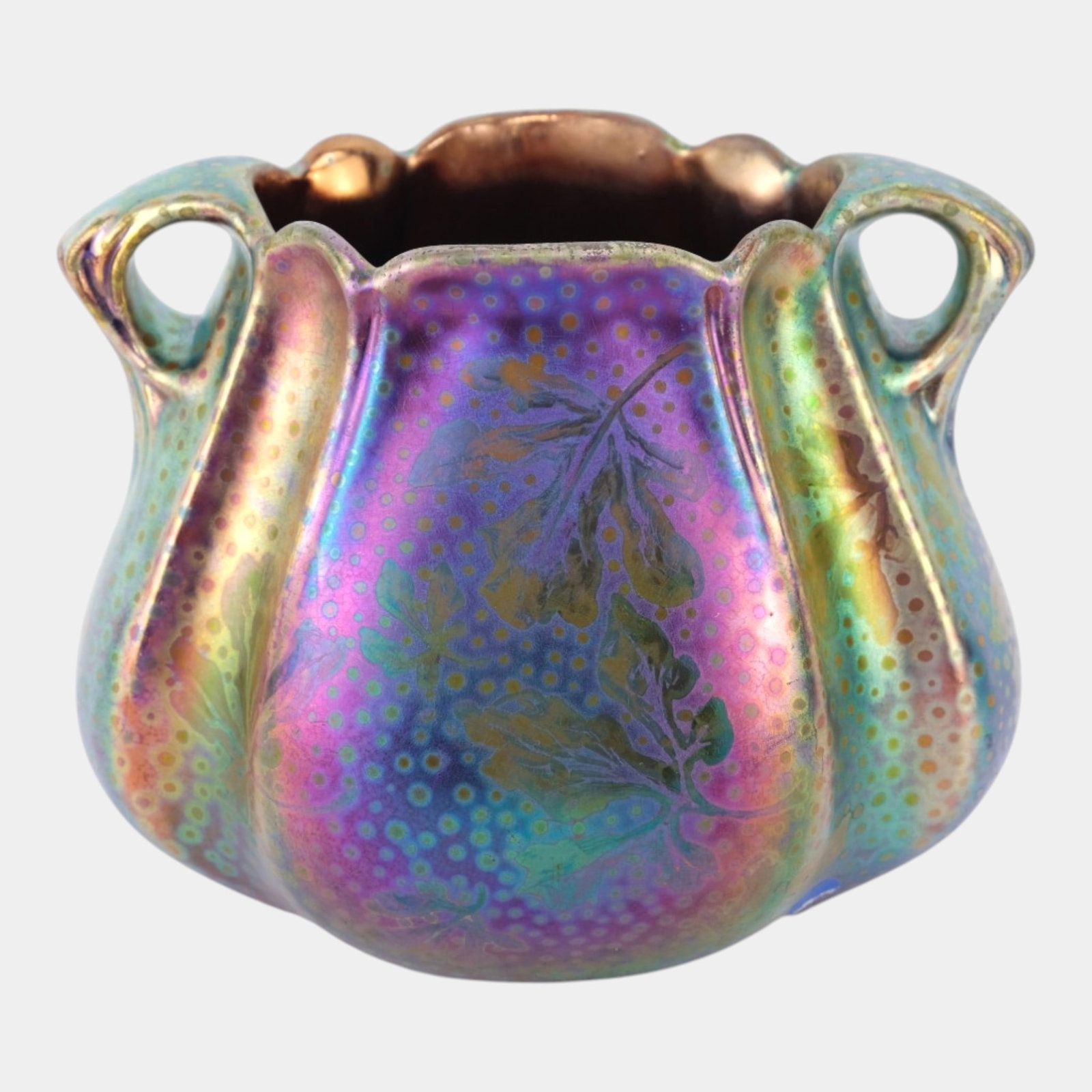 Weller Sicard 1902-07 Art Nouveau Pottery Iridescent Luster Leaves Pillow Vase (1 of 7)