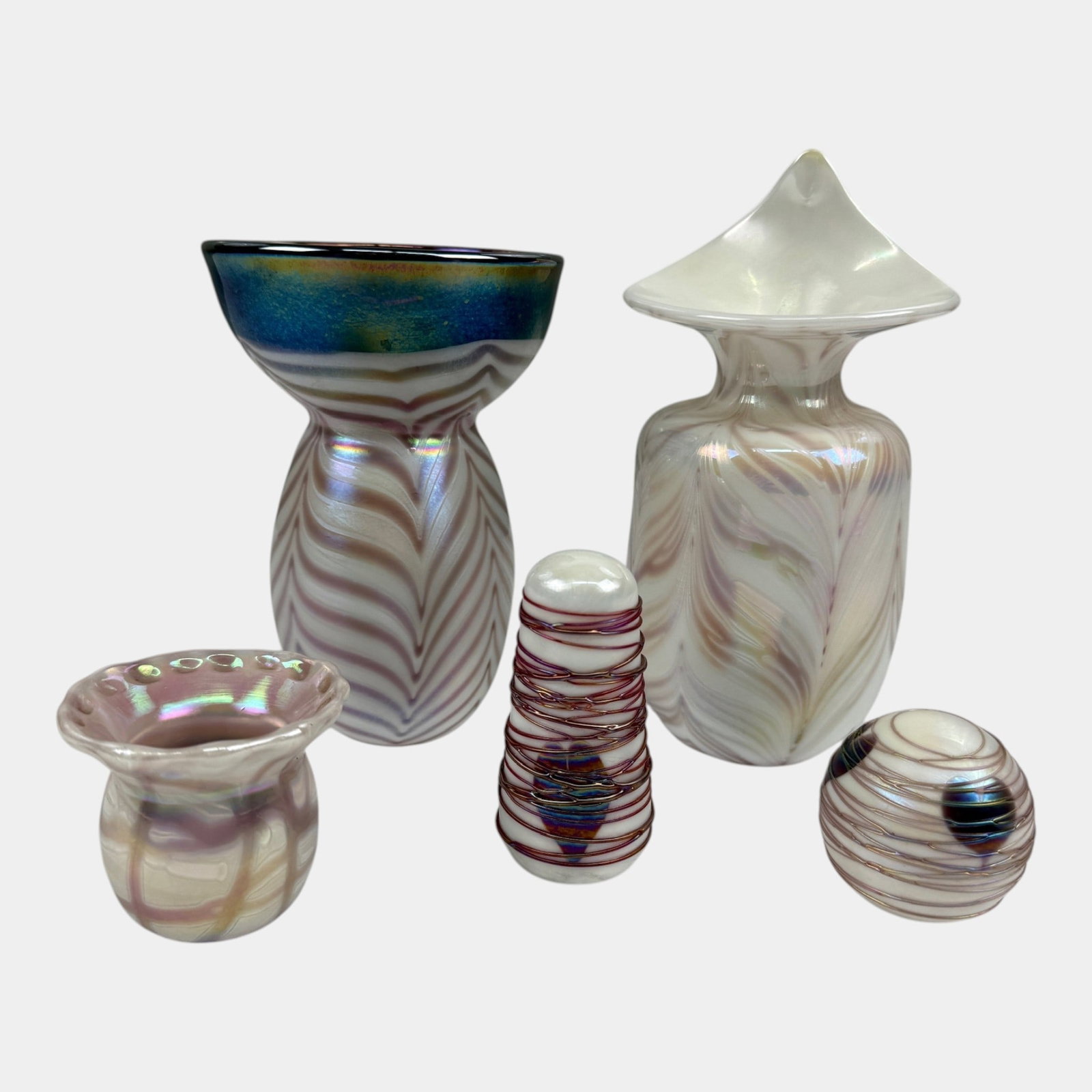 Terry Crider Ohio Studio Art Glass Pulled Feather, Threaded, & Swirled Ribbon Jack In The Pulpit & (1 of 13)
