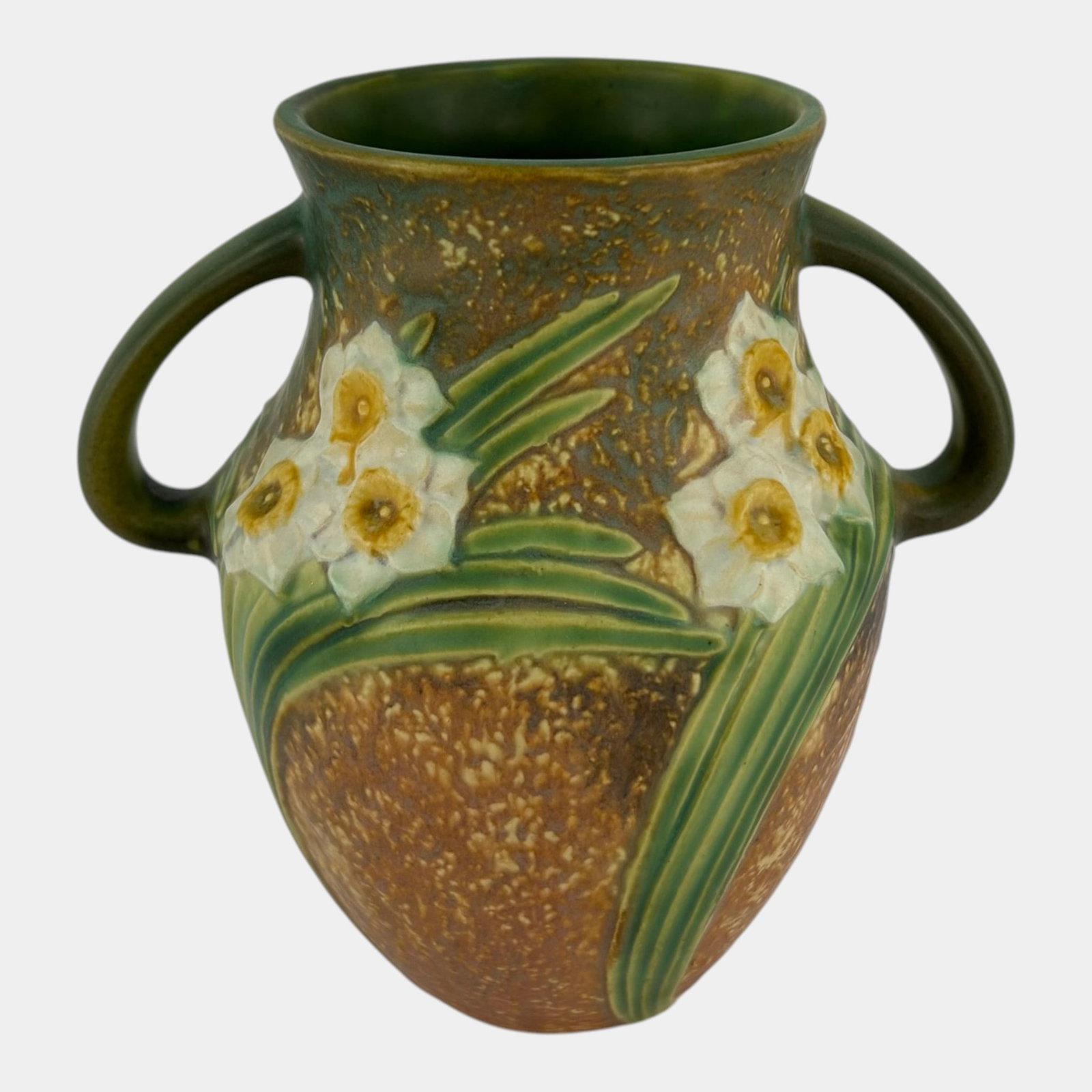 Roseville Jonquil Brown 1931 Vintage Arts & Crafts Pottery Ceramic Vase 529-8: Professional, fast, and affordable in house shipping available for all items.For higher resolution images please visit www.bid.craftedauctions.com Roseville Jonquil Brown 1931 Vintage Arts & Crafts Po