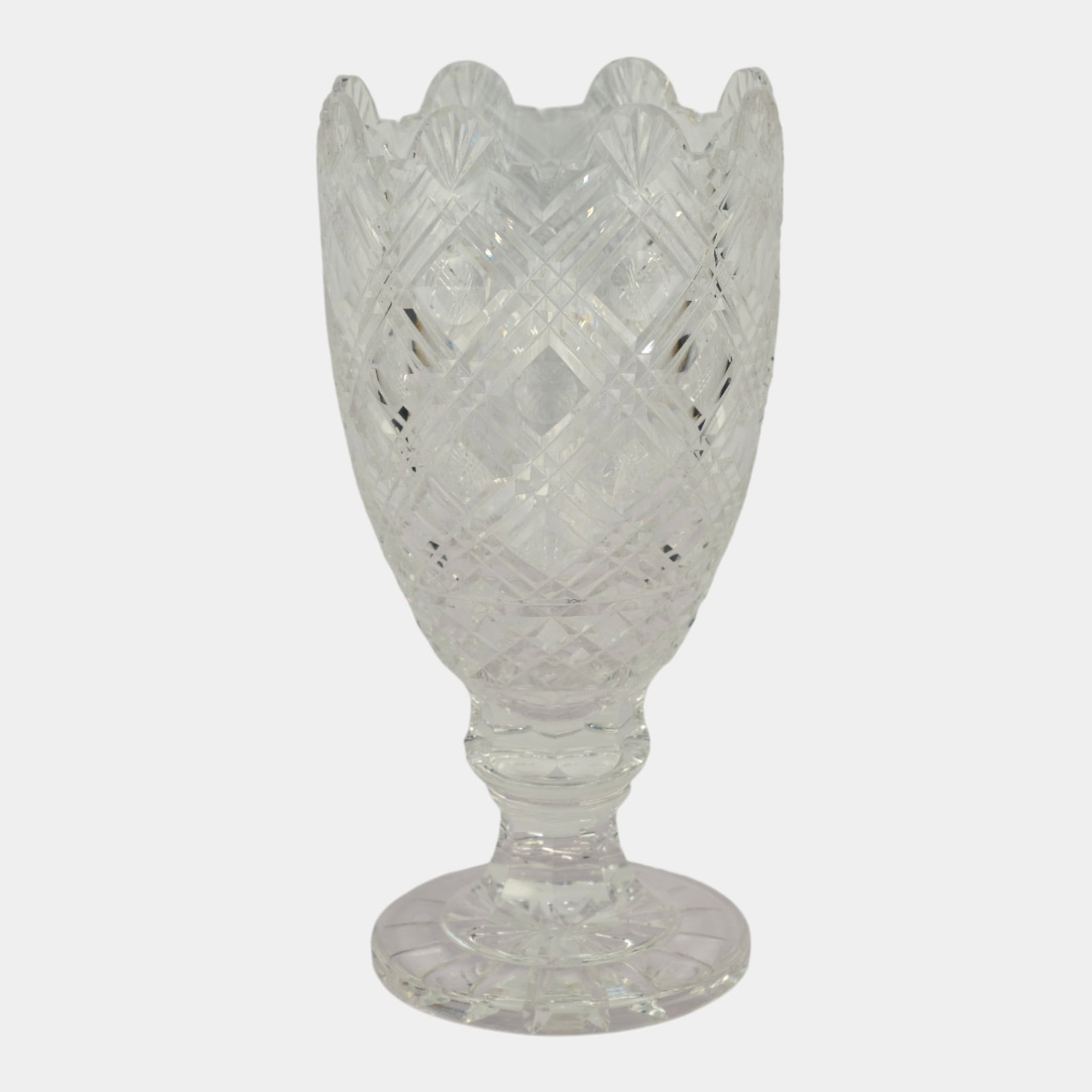 Waterford Irish Cut Clear Crystal 13" Tall Scalloped Rim Footed Vase (1 of 7)