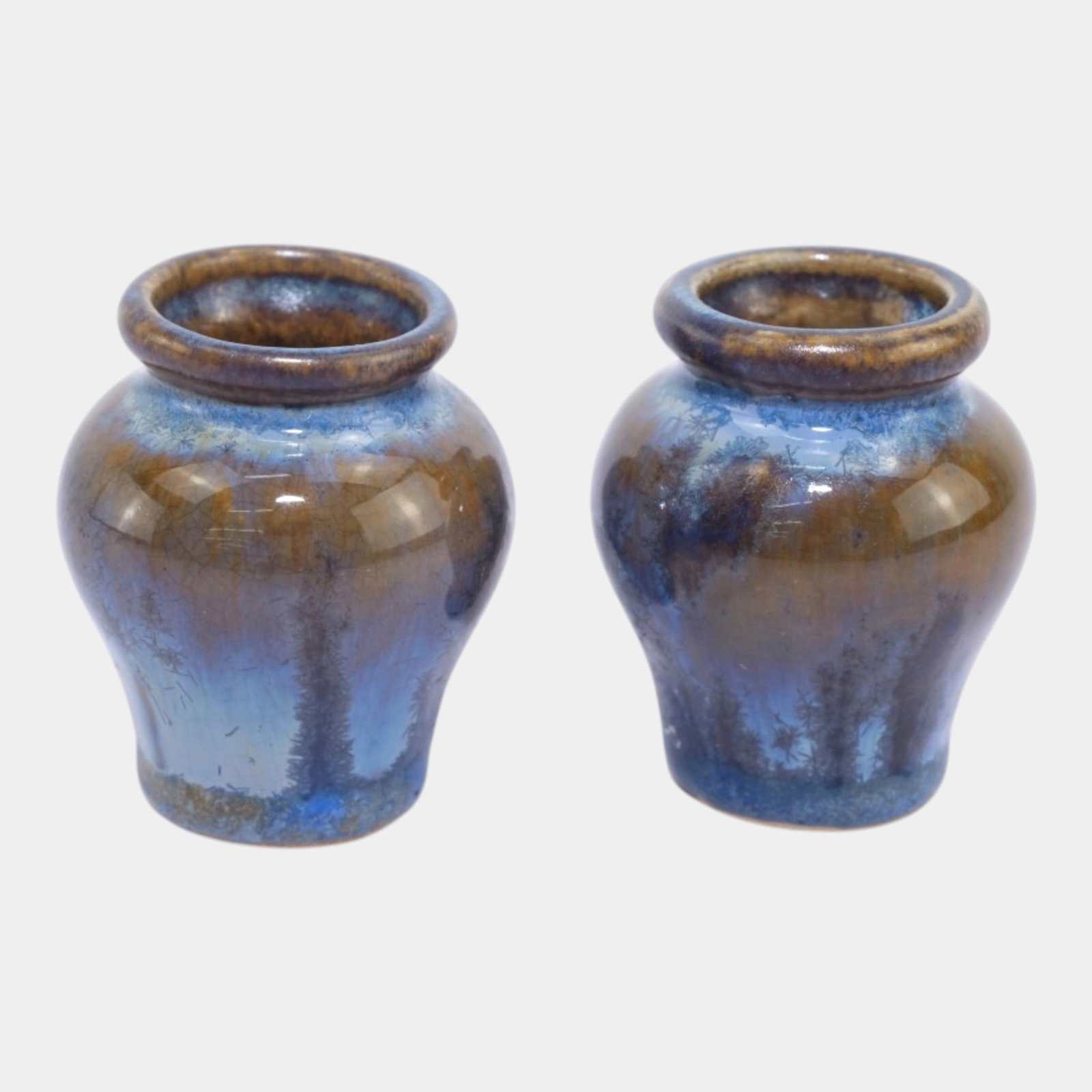 Fulper RAFCO Vintage Art Pottery Blue Brown Miniature Ceramic Vases (1 of 6)