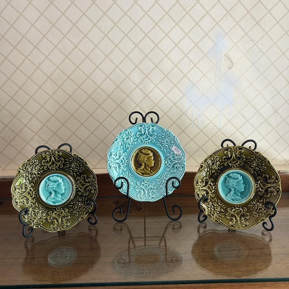 Villeroy & Boch Late 19th Century German Blue Green Majolica Cameo Portrait Plates (1 of 1)