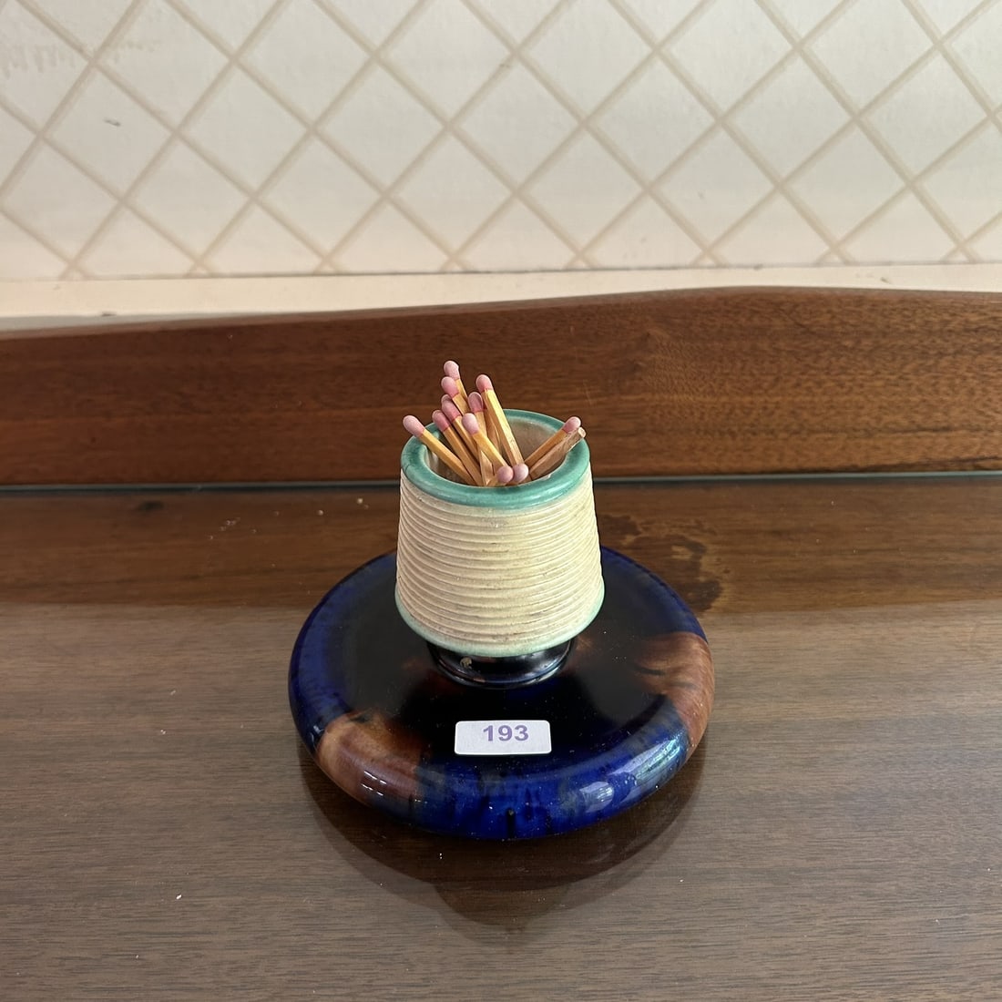 Wedgwood 19th Century English Blue Brown Blended Majolica Matchstick Holder With Striker Surface (1 of 3)
