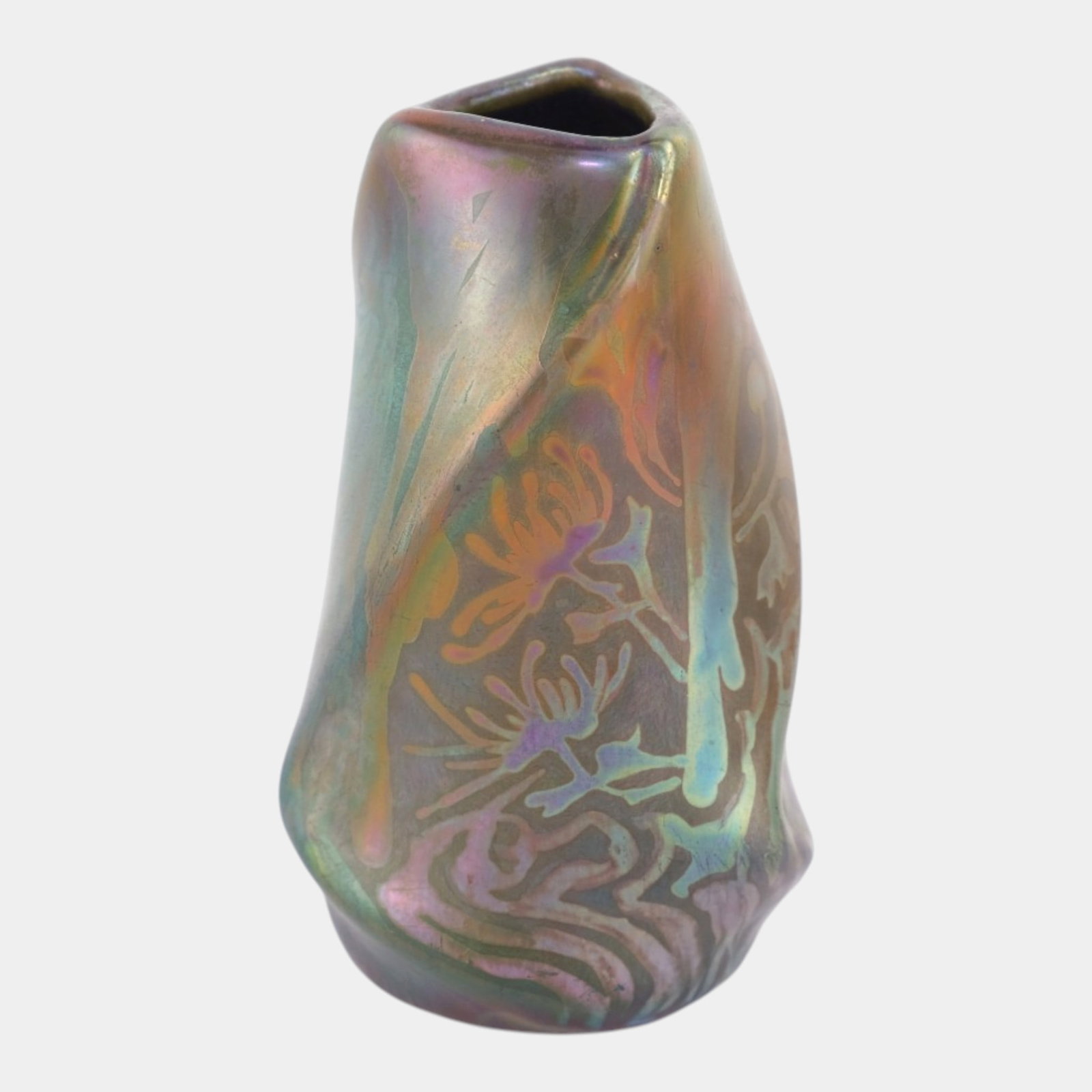 Weller Sicard 1902-07 Art Nouveau Pottery Iridescent Luster Floral Vase - 3