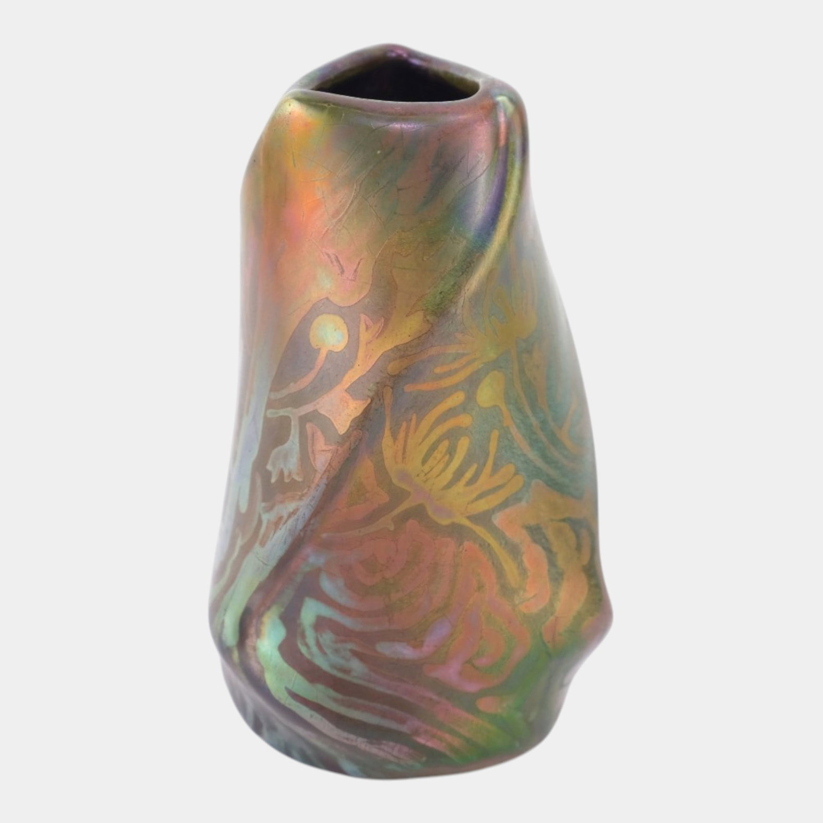 Weller Sicard 1902-07 Art Nouveau Pottery Iridescent Luster Floral Vase - 4