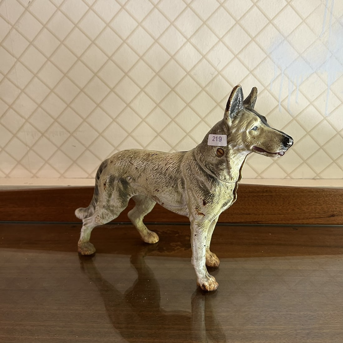 Hubley 1930s Large Cast Iron Figural Brown Black German Shepard Guard Dog Doorstop (1 of 3)