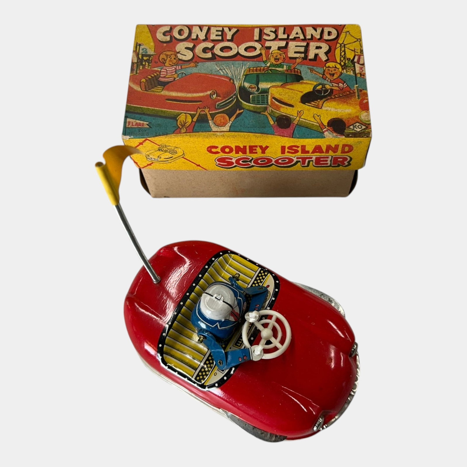 K.O. Toys 1960s Tin Litho "Coney Island Scooter" Bumper Car With Original Box Toy Car (1 of 5)