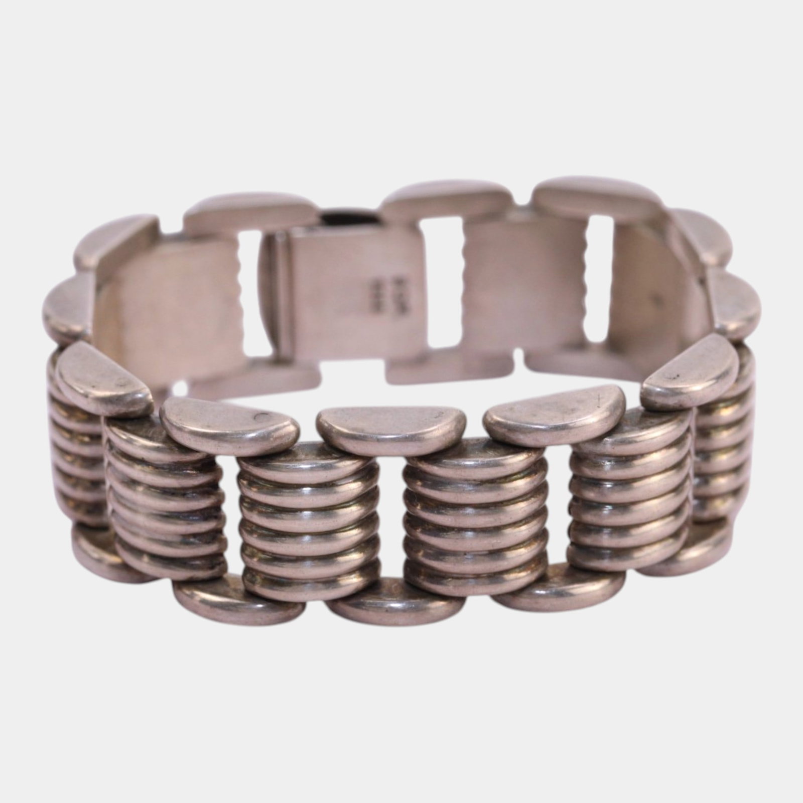 S. Christian Fogh Denmark Rounded Wide Link Mid Century Sterling Silver Bracelet: Professional, fast, and affordable in house shipping available for all items.For higher resolution images please visit www.bid.craftedauctions.com Boldly architectural and distinctly modernist, this v