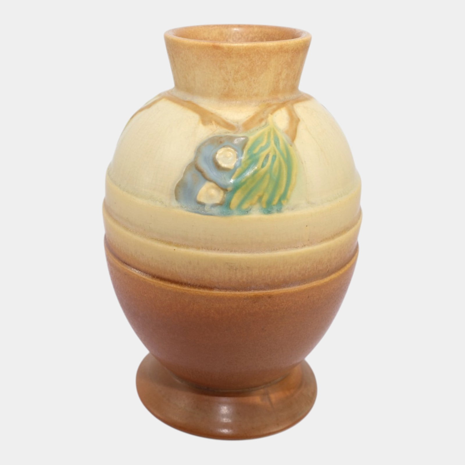 Roseville Futura Tan 1928 Vintage Art Deco Pottery Egg Vase With Leaves 428-8 (1 of 6)