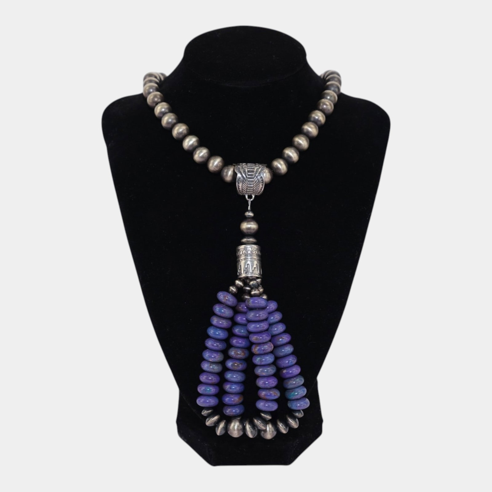 Benni Raton Rocki Native American Navajo Sterling Silver Purple Bead Dangle Slide Pendent Necklace: Professional, fast, and affordable in house shipping available for all items.For higher resolution images please visit www.bid.craftedauctions.com Boldly dramatic and richly handcrafted, this Benni Ra