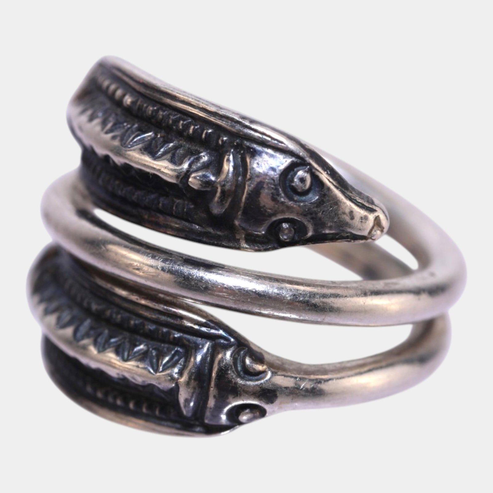 Blachian Antik Schmuck BAS 835 Silver Mid Century Modernist Double Serpent Head Wrap Ring Size 6 (1 of 4)