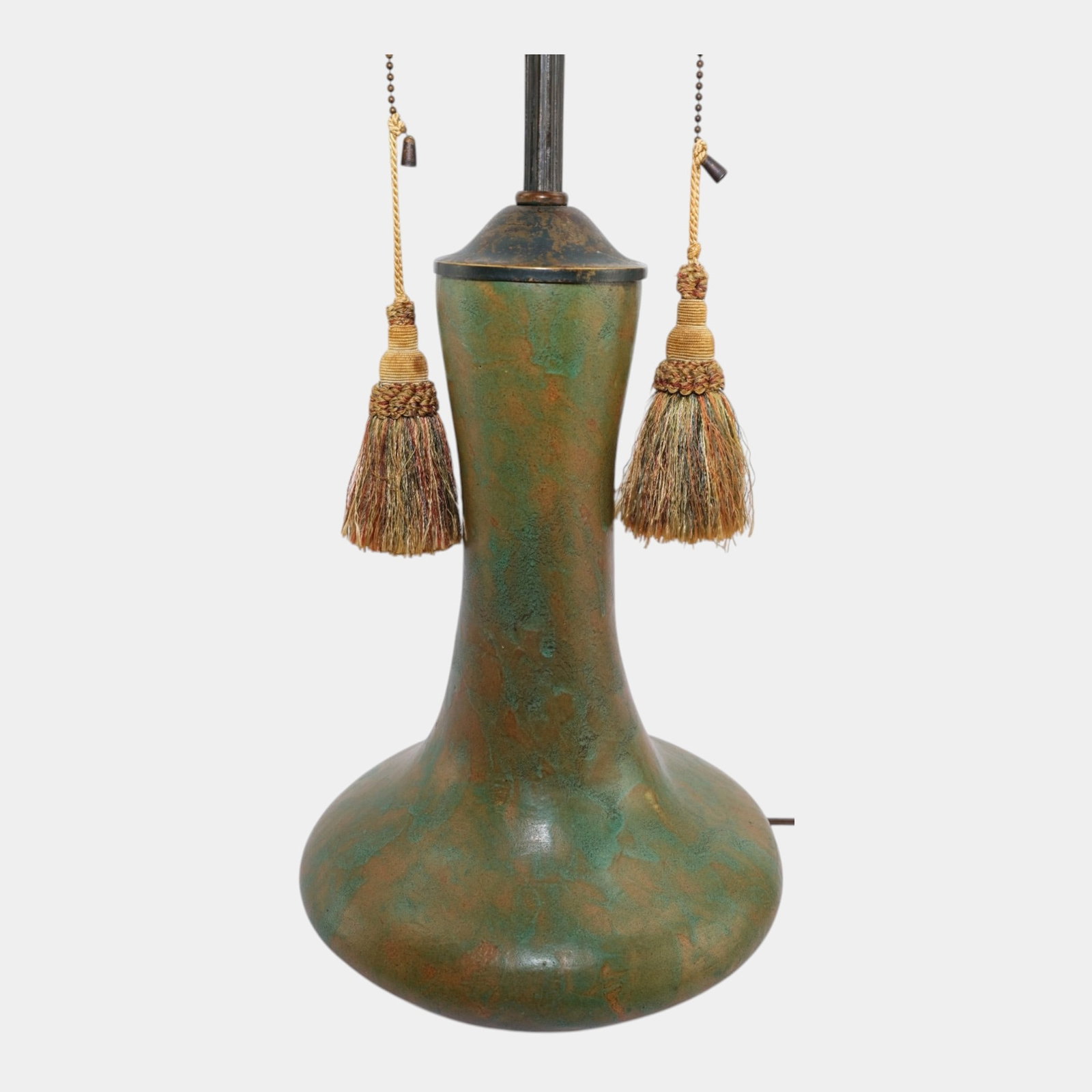 Early American Arts & Crafts Pottery Mottled Matte Green Pottery Bulbous Base Ceramic Lamp (1 of 8)