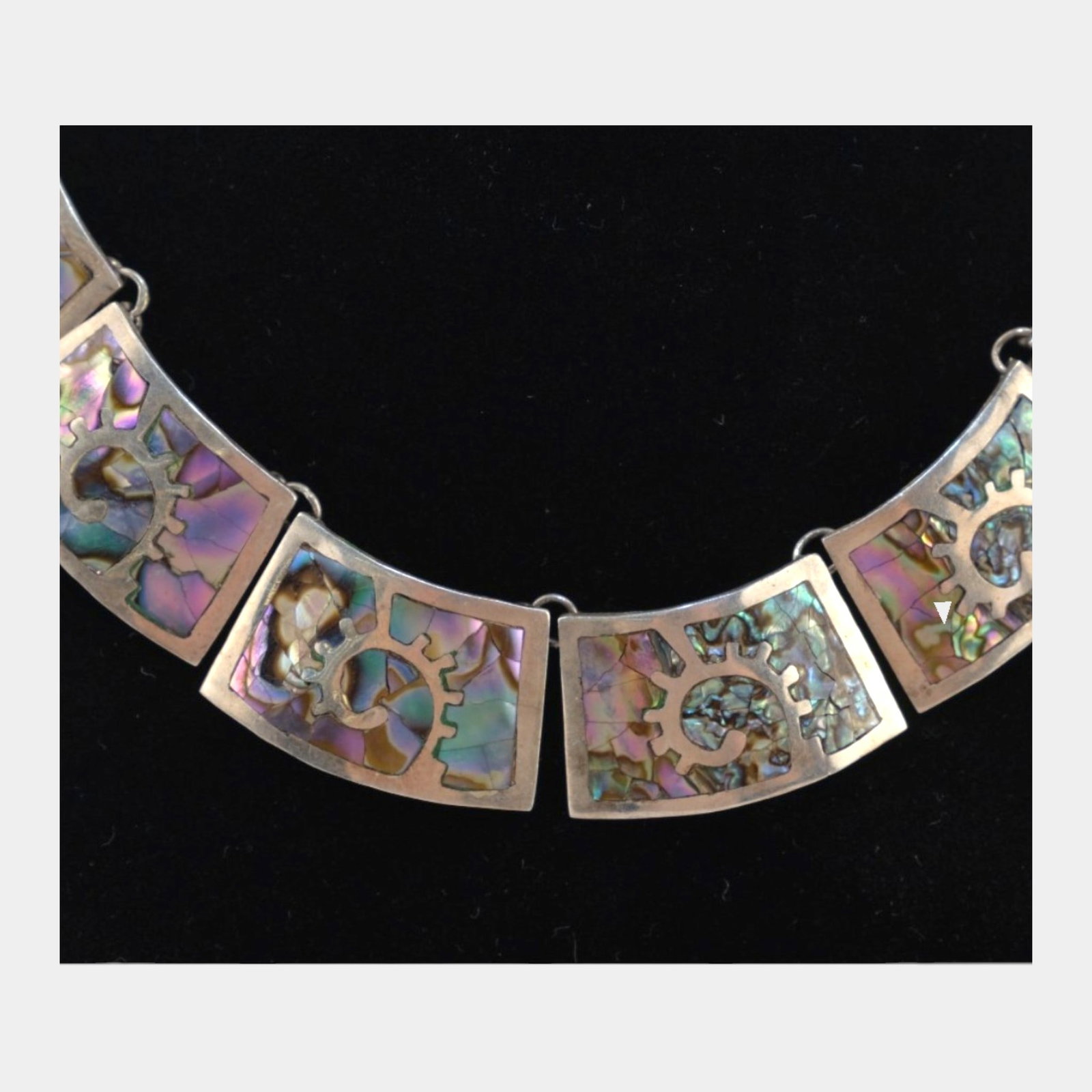 Taxco Mexico Talleres de Los Ballesteros Sterling Silver 925 Inlaid Abalone Link Choker Necklace 2oz (1 of 5)