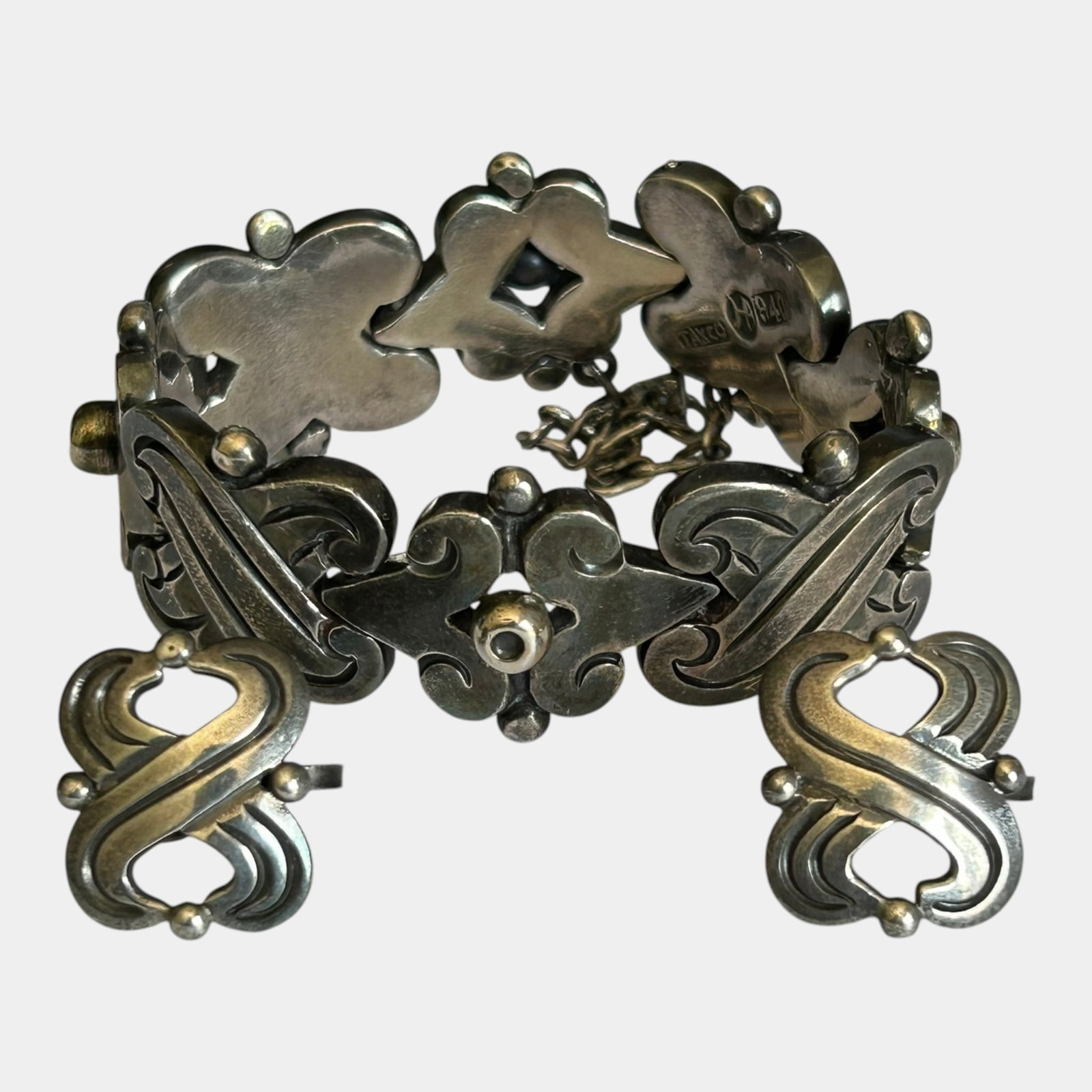 Hector Aguilar For Taxco Mexico 940 Fine Silver Mid Century Modern Foliate Bracelet & Screw Back (1 of 5)