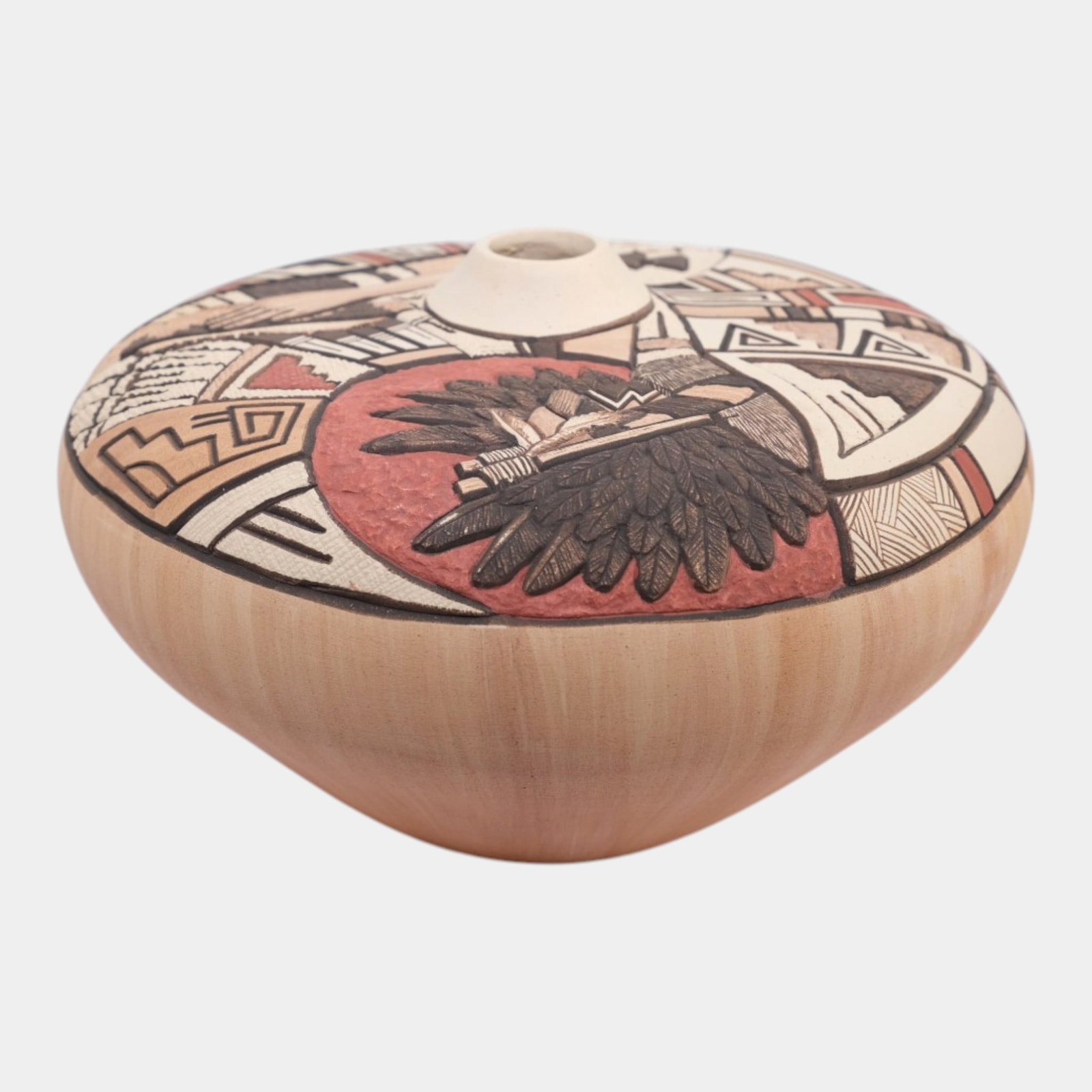 Hopi Pottery Large Thomas Polacca Finely Carved Hopi Bowl: Professional, fast, and affordable in house shipping available for all items.For higher resolution images please visit www.bid.craftedauctions.com Hopi Pottery Large Thomas Polacca Finely Carved Hopi 