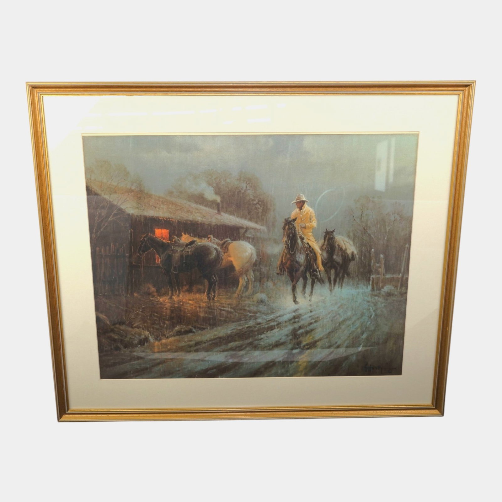 G Harvey (American, 1933-2017) "The Drifting Cowhand" Framed & Matted Print: Professional, fast, and affordable in house shipping available for all items.For higher resolution images please visit www.bid.craftedauctions.com G Harvey (American, 1933-2017) "The Drifting Cowhand"