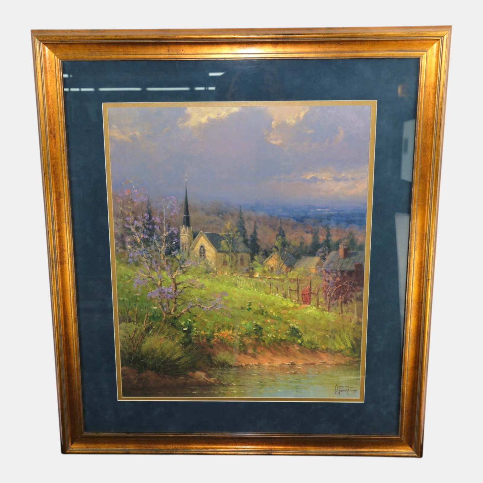 G Harvey (American, 1933-2017) "In Thee, I Take Refuge" Gold Gilt Framed & Matted Print: Professional, fast, and affordable in house shipping available for all items.For higher resolution images please visit www.bid.craftedauctions.com G Harvey (American, 1933-2017) "In Thee, I Take Refug