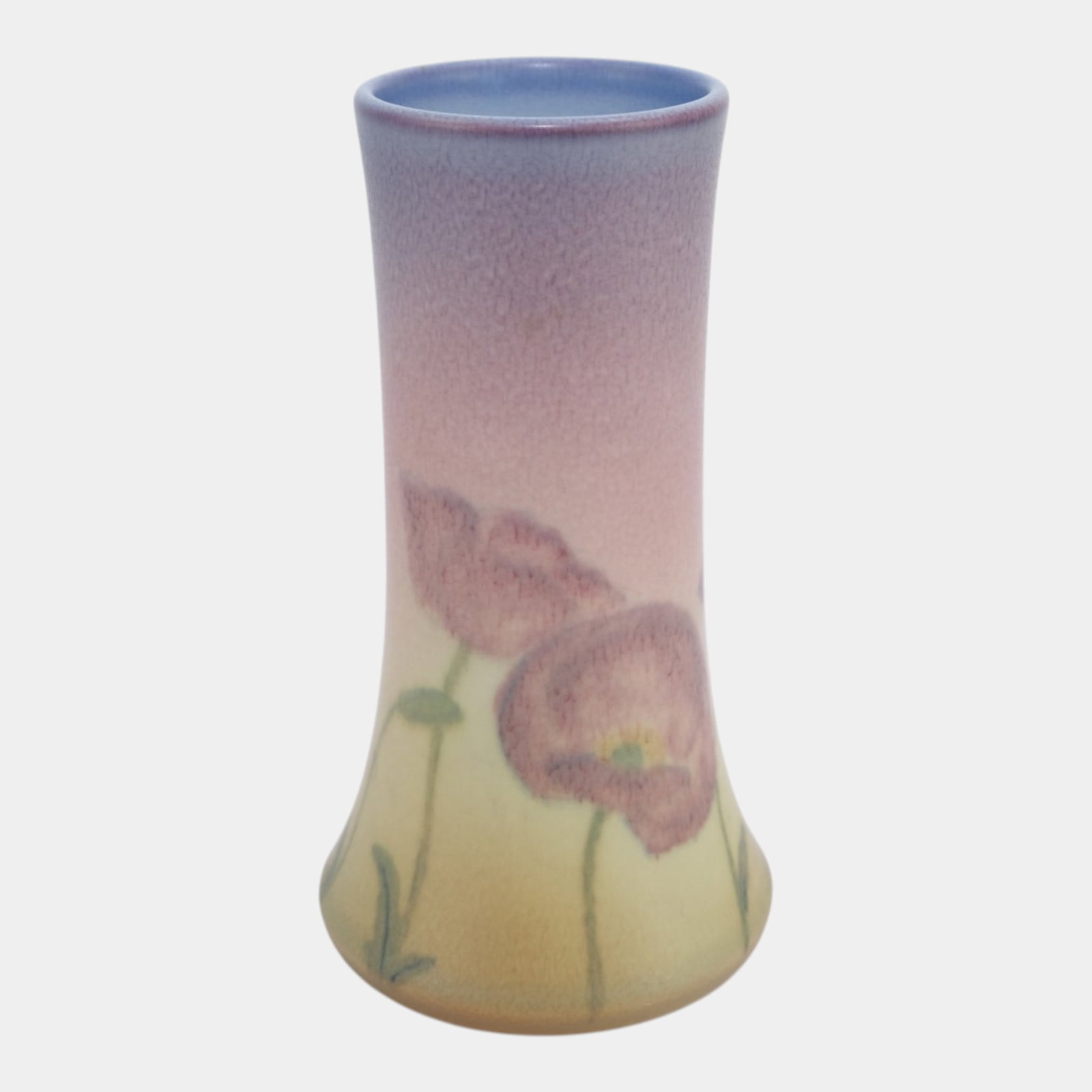 Kataro Shirayamadani For Rookwood 1940 Vintage Arts & Crafts Pottery Yellow Purple Poppy Vase 1358E: Professional, fast, and affordable in house shipping available for all items.For higher resolution images please visit www.bid.craftedauctions.com Kataro Shirayamadani For Rookwood 1940 Vintage Arts &