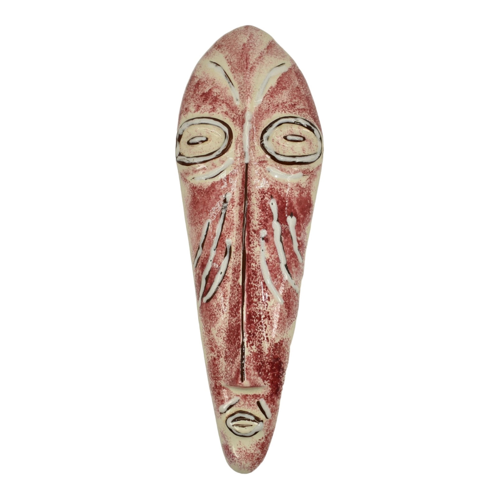 Dryden Hot Springs Modern Deco Pottery Tribal Tiki Red Ceramic Hanging Wall Art Mask: Professional, fast, and affordable in house shipping available for all items.For higher resolution images please visit www.bid.craftedauctions.com Dryden Hot Springs Modern Deco Pottery Tribal Tiki Re