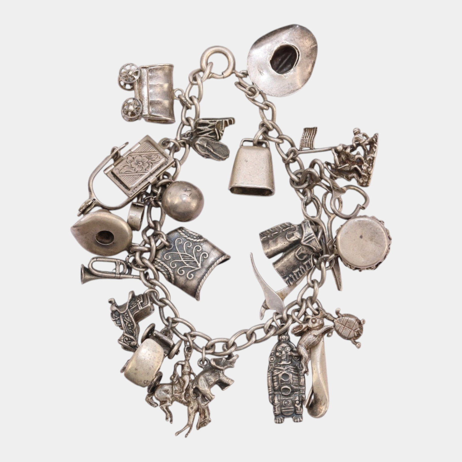 Vintage Sterling Silver Charm Bracelet With Western Travel & Novelty Figural Charms (1 of 5)