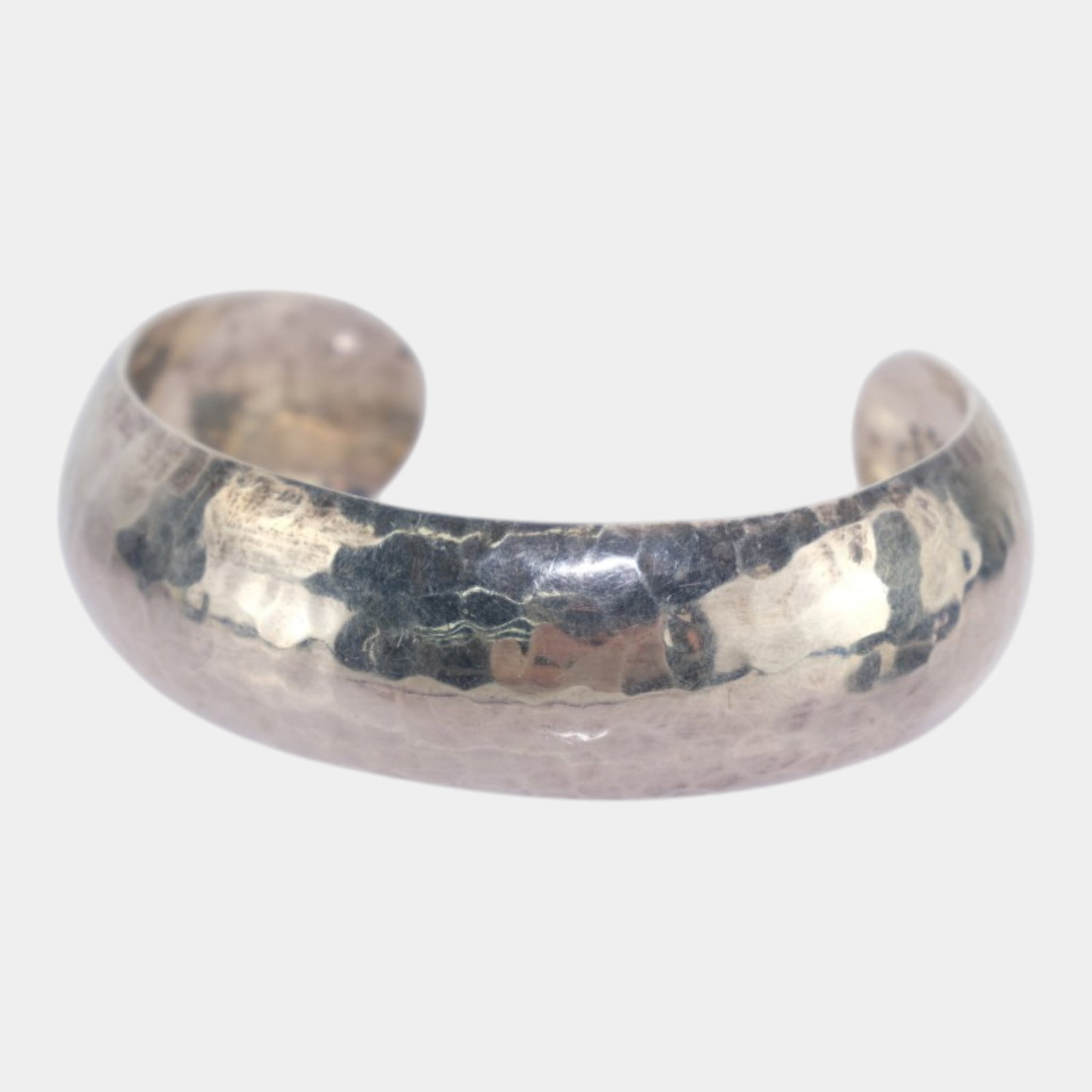 Taxco Mexico Sterling Silver Hand Hammered Surface Mid Century Wide Modernist Open Cuff Bracelet: Professional, fast, and affordable in house shipping available for all items.For higher resolution images please visit www.bid.craftedauctions.com Boldly minimalist and richly textured, this sterling 