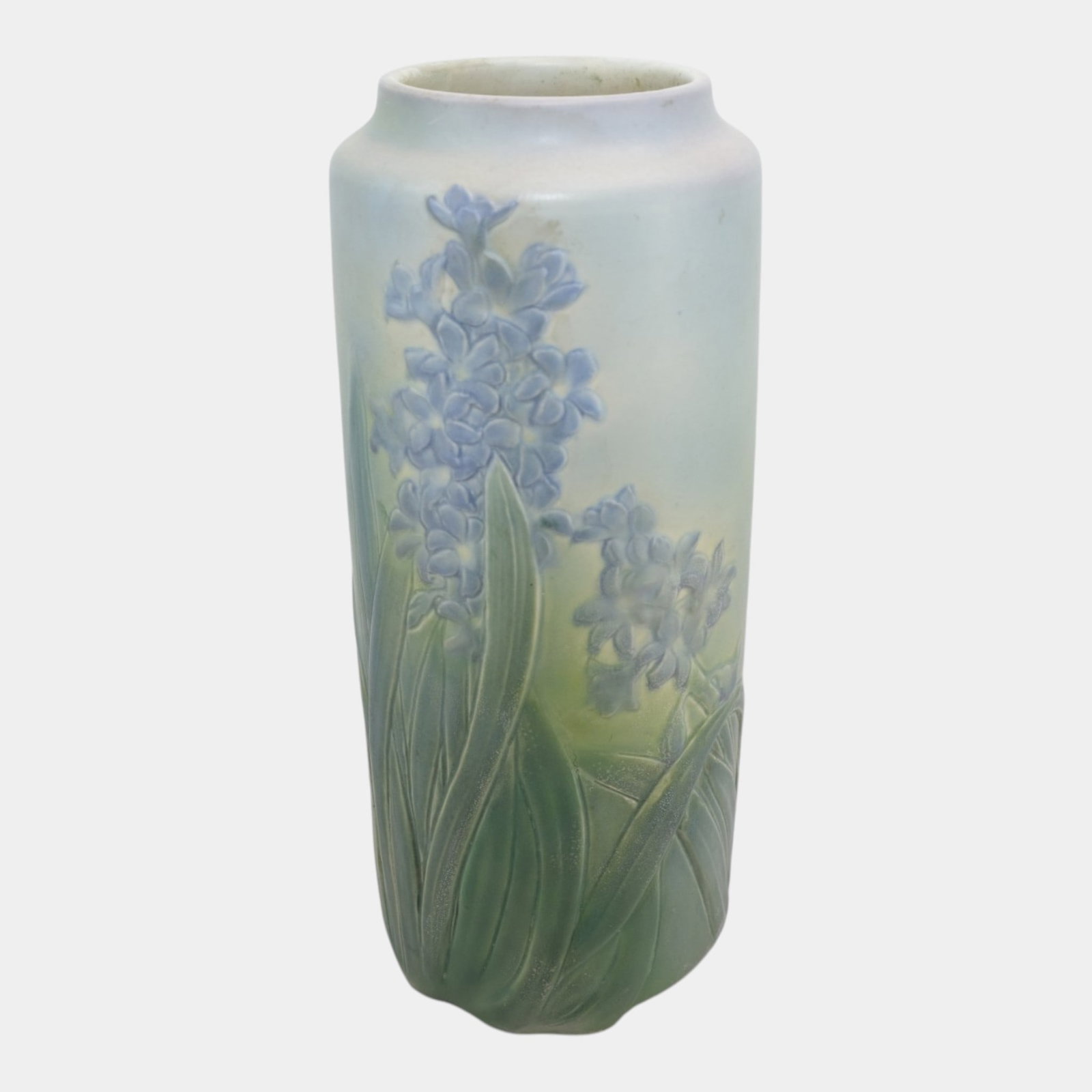 Kataro Shirayamadani For Rookwood 1904 Arts And Crafts Pottery 13" Tall Hyacinth In Relief Vase 506C: Professional, fast, and affordable in house shipping available for all items.For higher resolution images please visit www.bid.craftedauctions.com Kataro Shirayamadani For Rookwood 1904 Arts And Craft