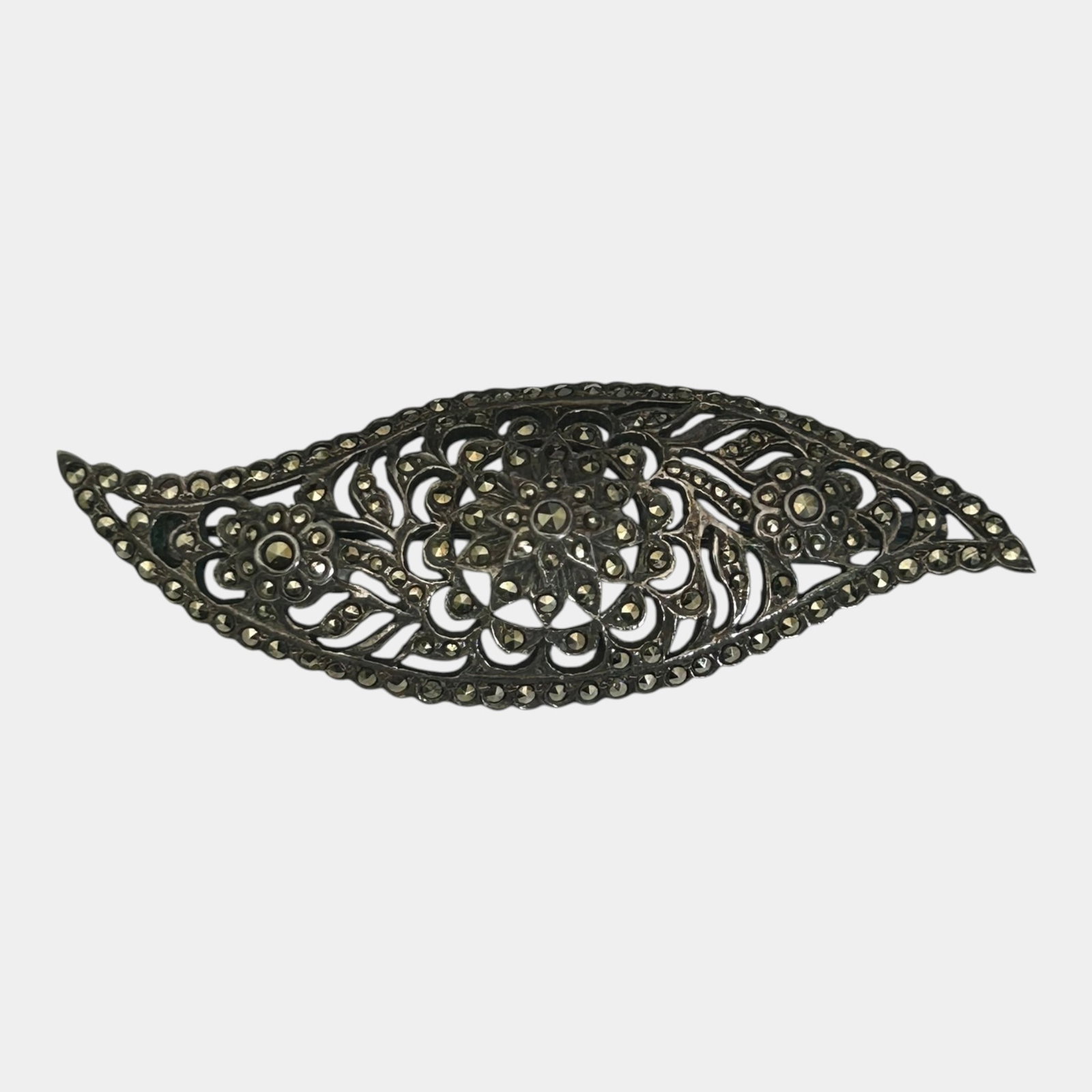 Ari D Norman Brisitch Sterling Silver 925 Marcasite Openwork Art Deco Navette Brooch Pink: Professional, fast, and affordable in house shipping available for all items.For higher resolution images please visit www.bid.craftedauctions.com Ari D Norman Brisitch Sterling Silver 925 Marcasite O