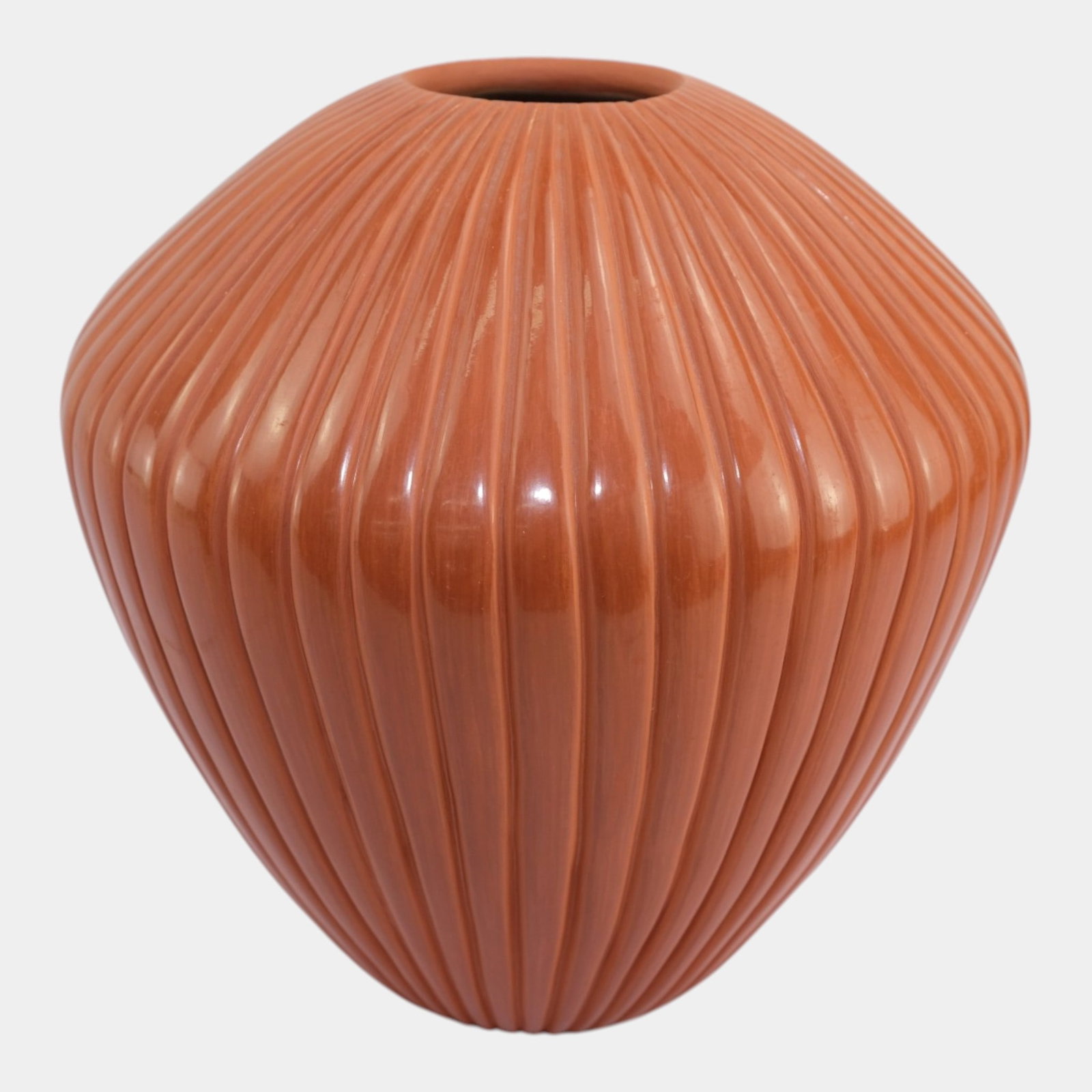 Pauline Romero Jemez Pottery Pueblo Native American Large 10" Tall Fluted Melon Vase Jar (1 of 5)