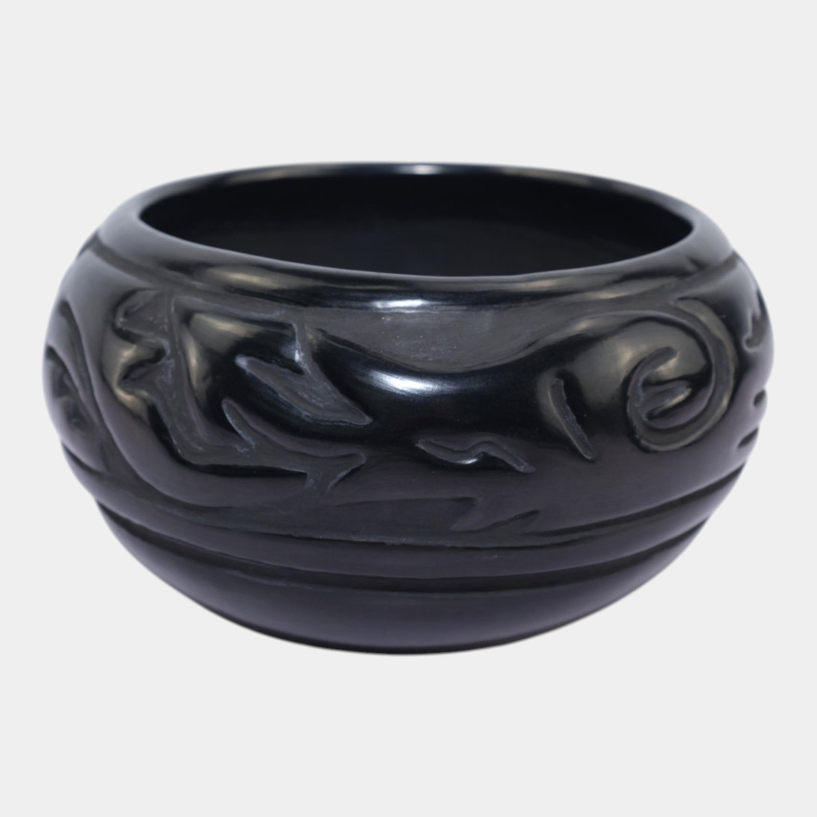Celes And Evelyn Tafoya Santa Clara Sgraffito Banded Blackware Pottery Large Migration Pot (1 of 6)