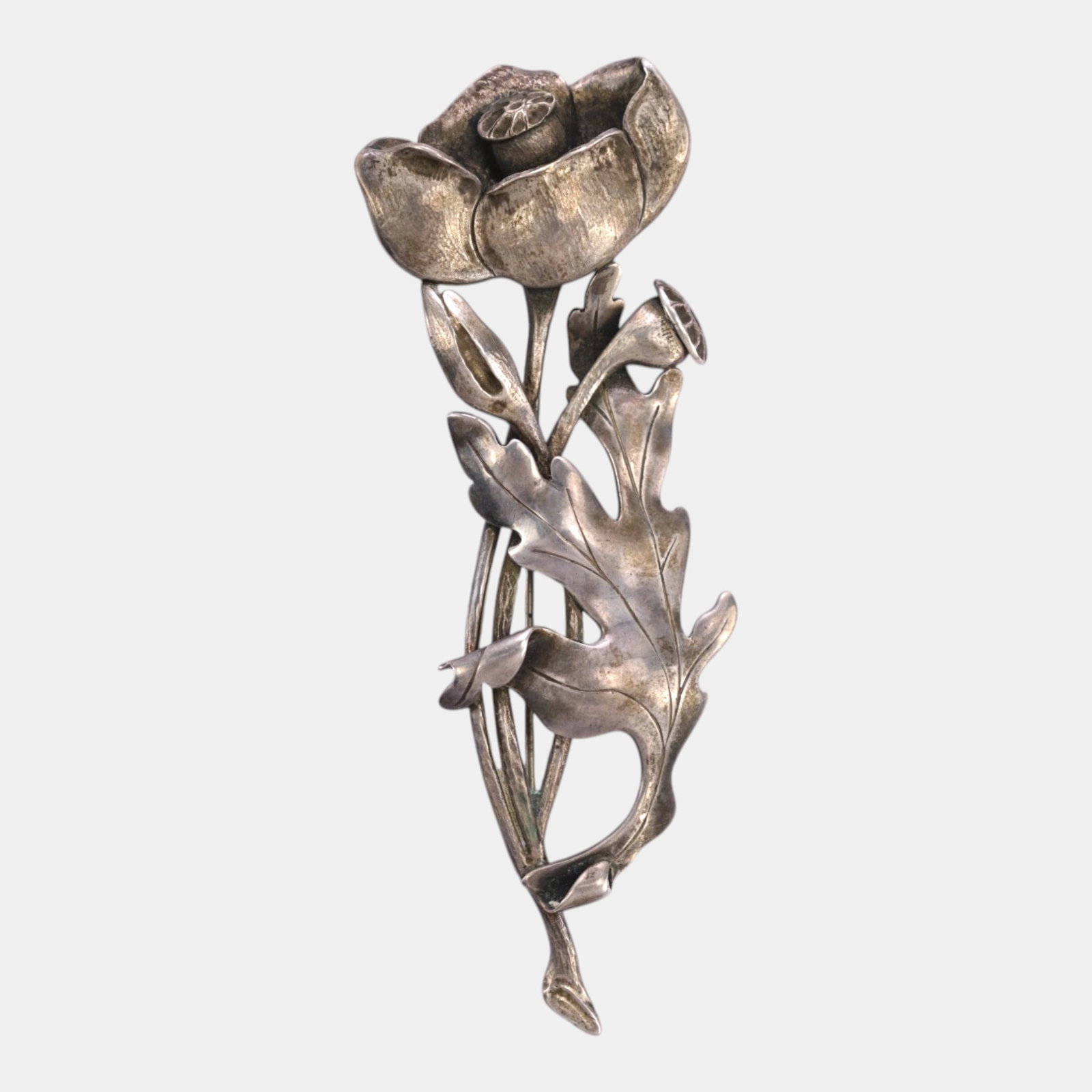 Sterling Silver Sculptural Rose Flower Brooch Pin With Art Nouveau Floral Styling: Professional, fast, and affordable in house shipping available for all items.For higher resolution images please visit www.bid.craftedauctions.com Elegantly sculptural and richly detailed, this sterli