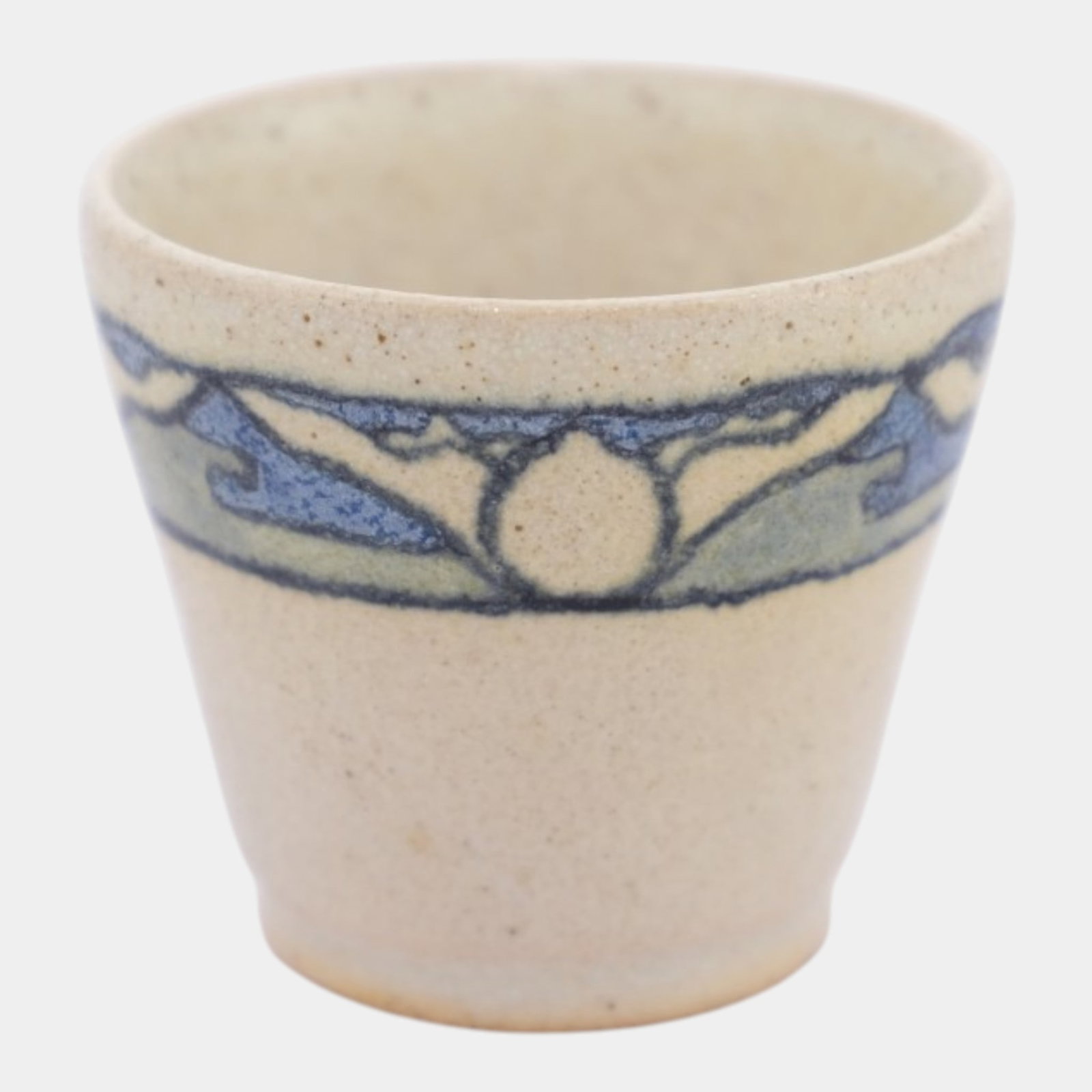 Paul Revere Saturday Evening Girls Pottery 1920s White & Blue Lotus Decorated Banded Ceramic Cup (1 of 6)