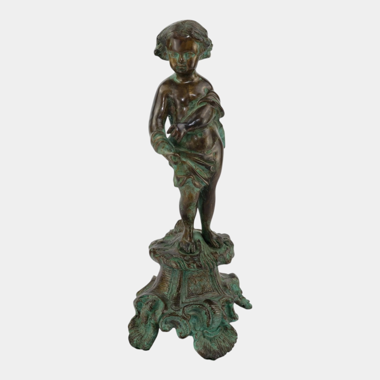 Early 20th Century Art Nouveau Figural Putto Cherub Patinated Bronze Sculpture On Ornate: Professional, fast, and affordable in house shipping available for all items.For higher resolution images please visit www.bid.craftedauctions.com Early 20th Century Art Nouveau Figural Putto Cherub P