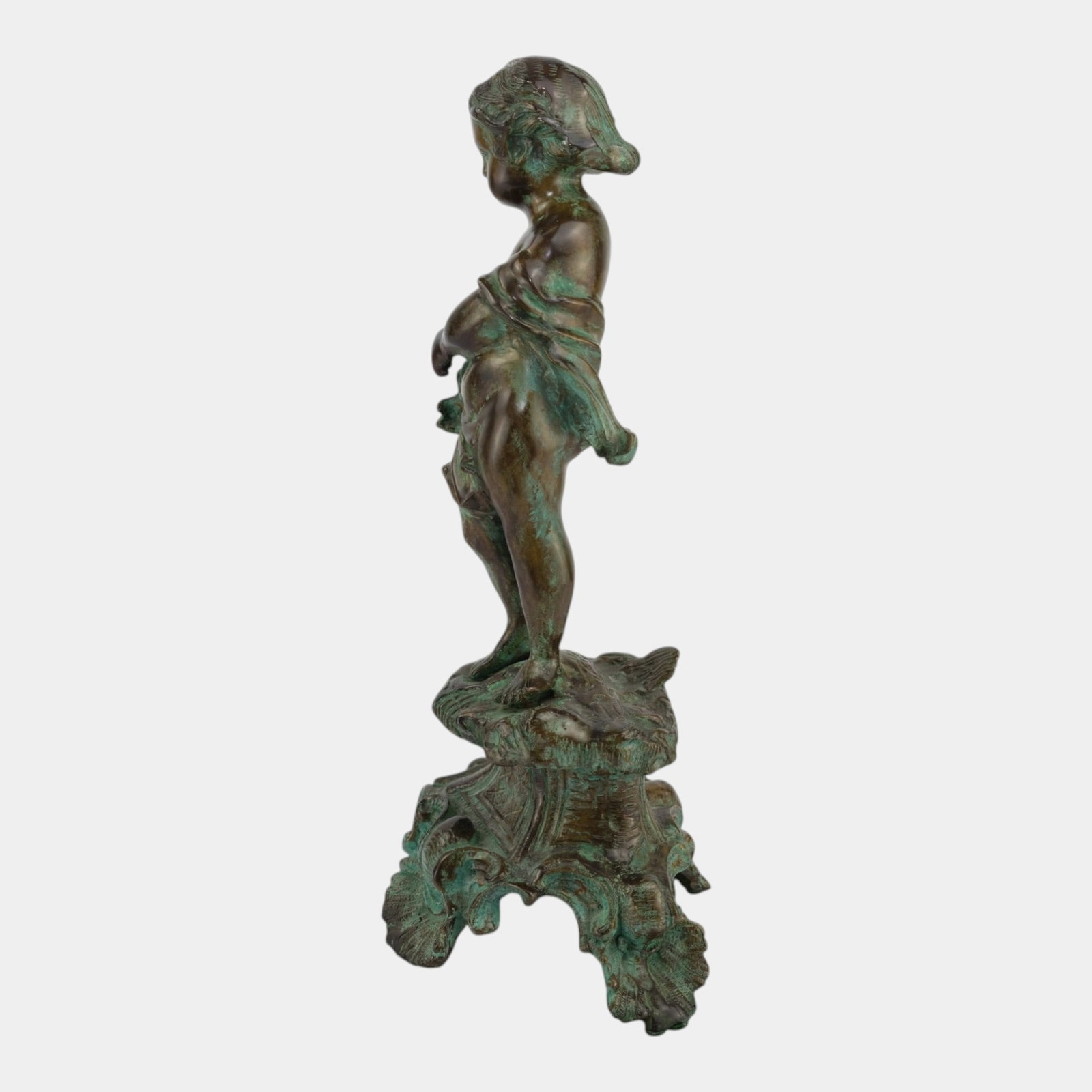 Early 20th Century Art Nouveau Figural Putto Cherub Patinated Bronze Sculpture On Ornate - 2