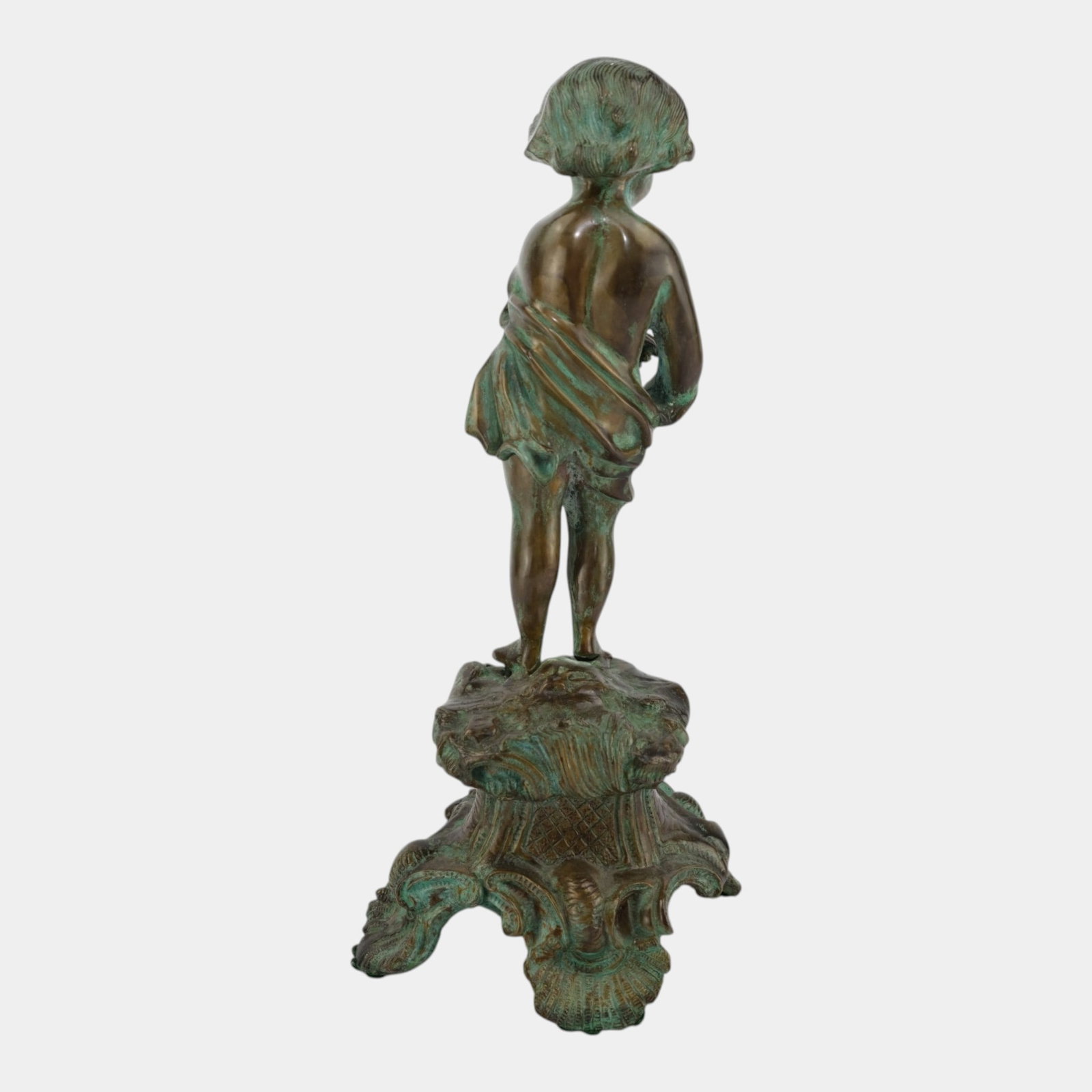 Early 20th Century Art Nouveau Figural Putto Cherub Patinated Bronze Sculpture On Ornate - 3