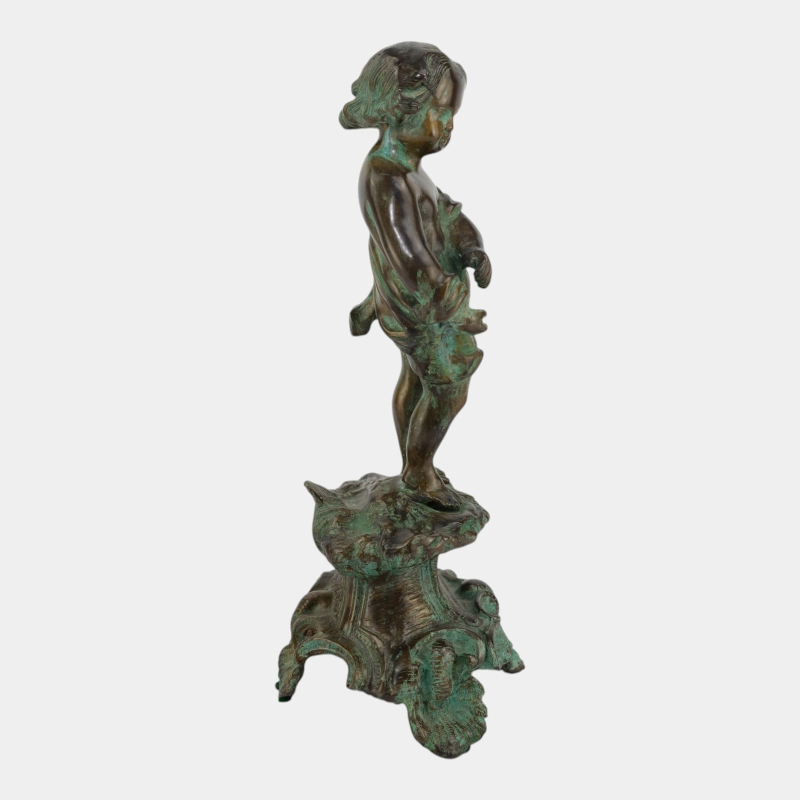 Early 20th Century Art Nouveau Figural Putto Cherub Patinated Bronze Sculpture On Ornate - 4