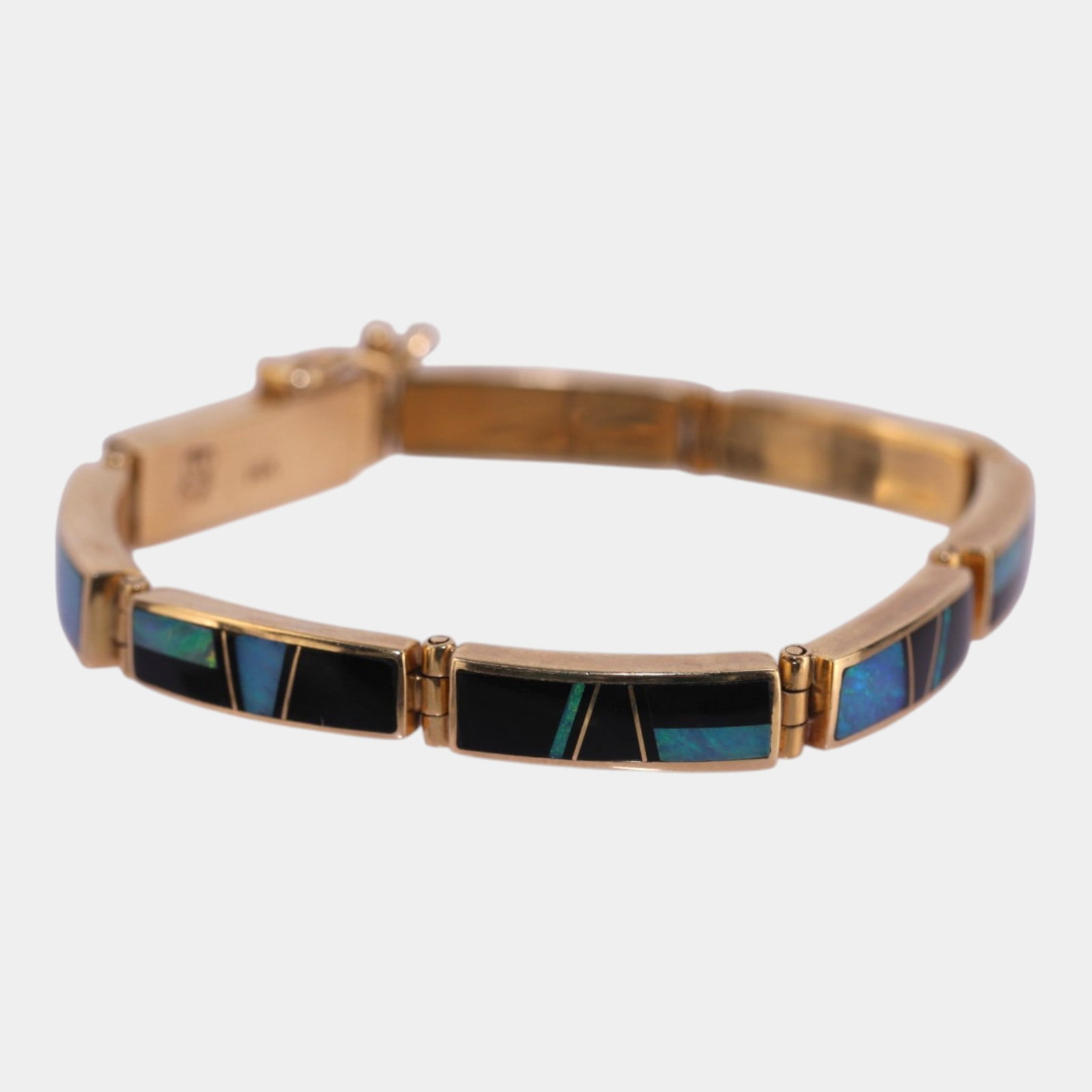 Supersmith - David Rosales Designs 14K Yellow Gold, Black Onyx, & Opal Inlaid Bracelet (1 of 4)